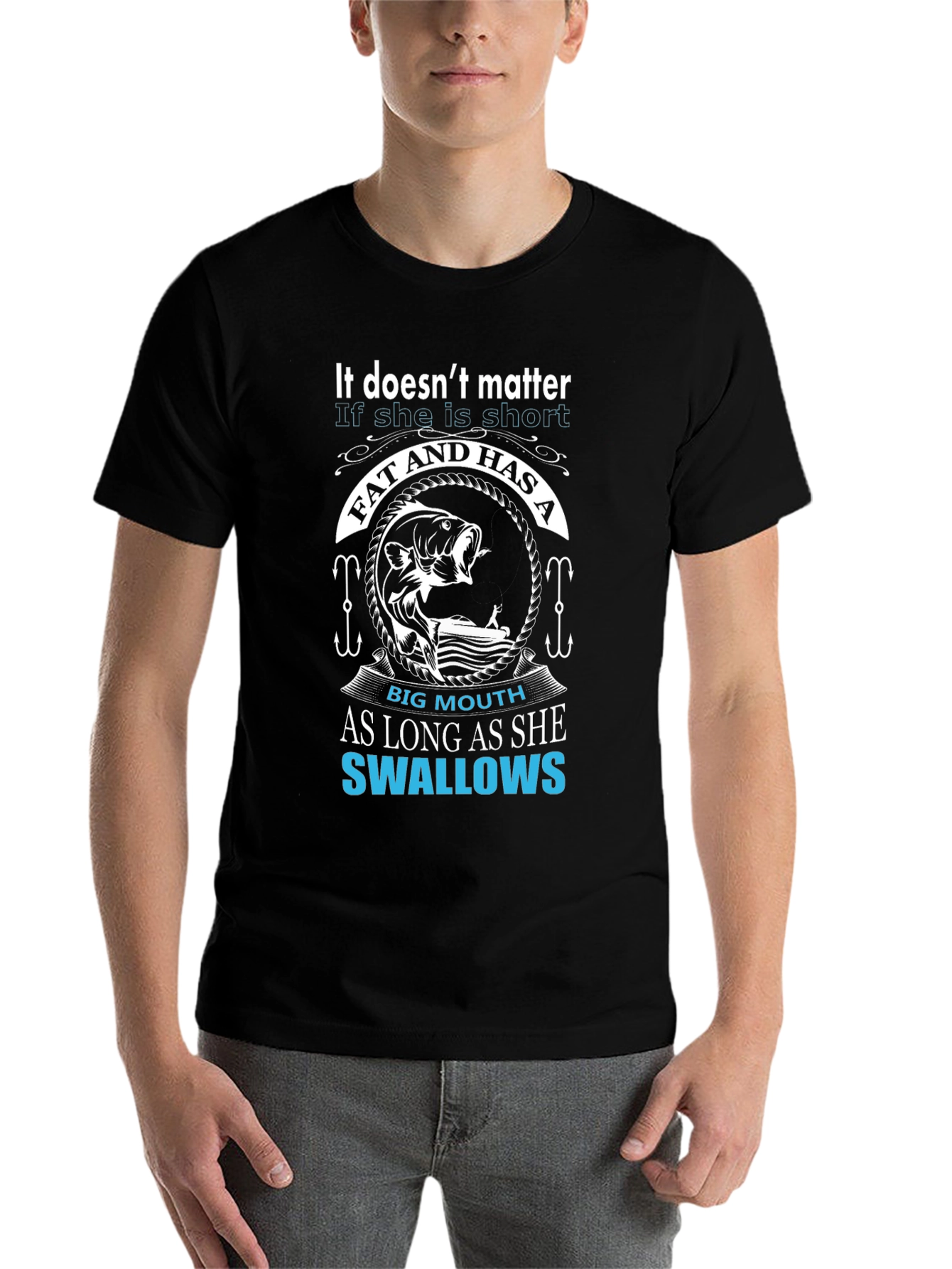 Black Fishing Humor T-Shirt -  Big Mouth Swallows Tee view 7
