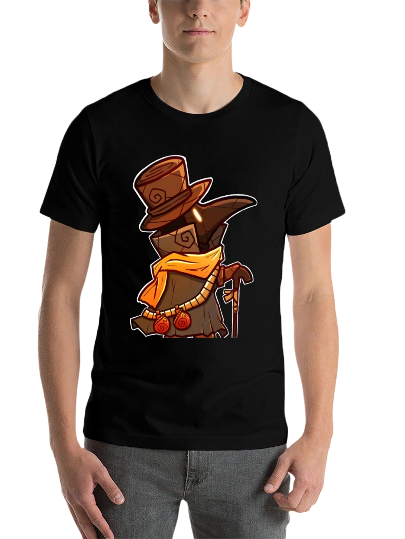 Black Plague Doctor Cartoon Graphic T-Shirt - Black view 7