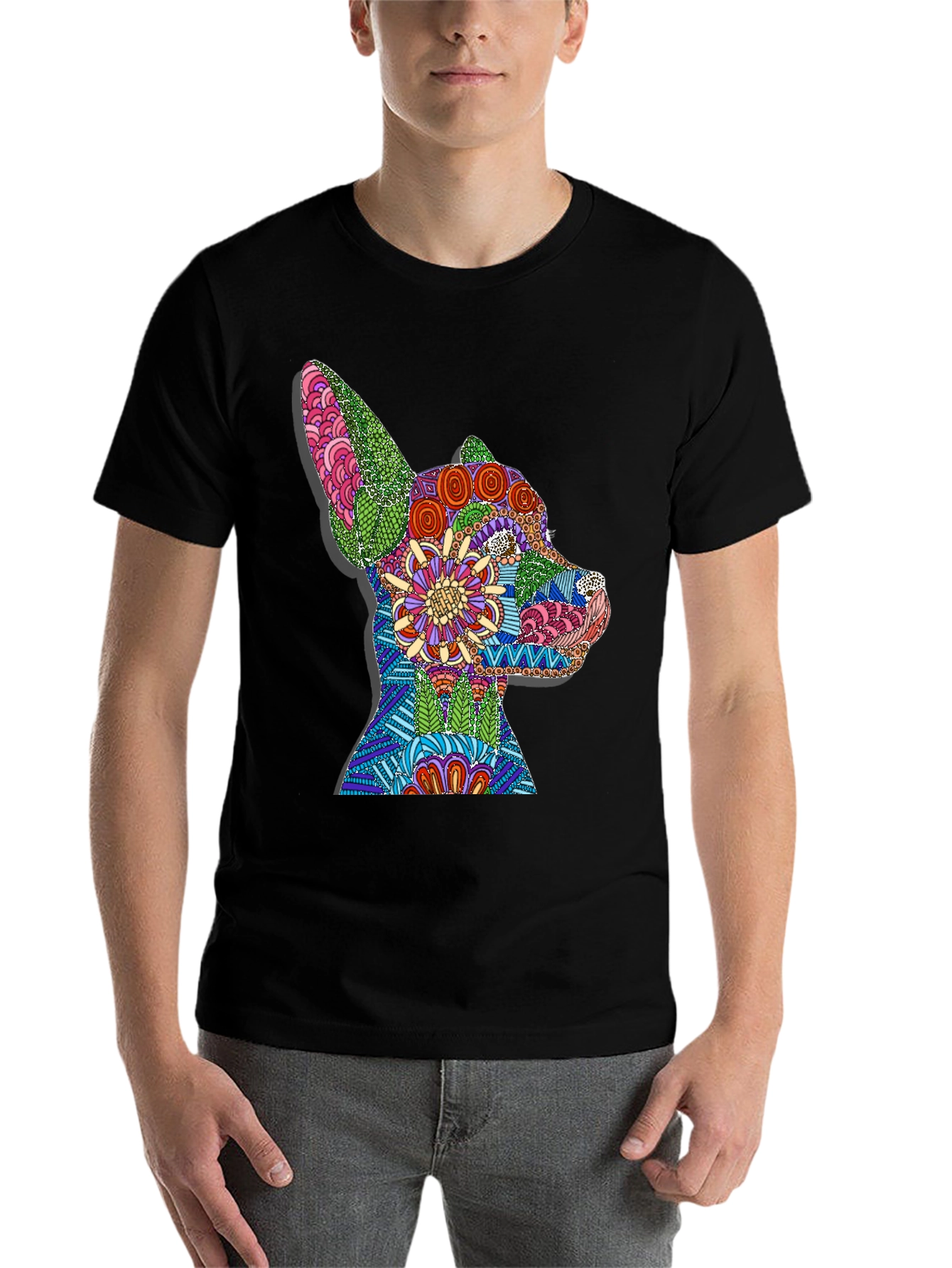 Black Dog Mandala Graphic Print T-Shirt - Black view 7