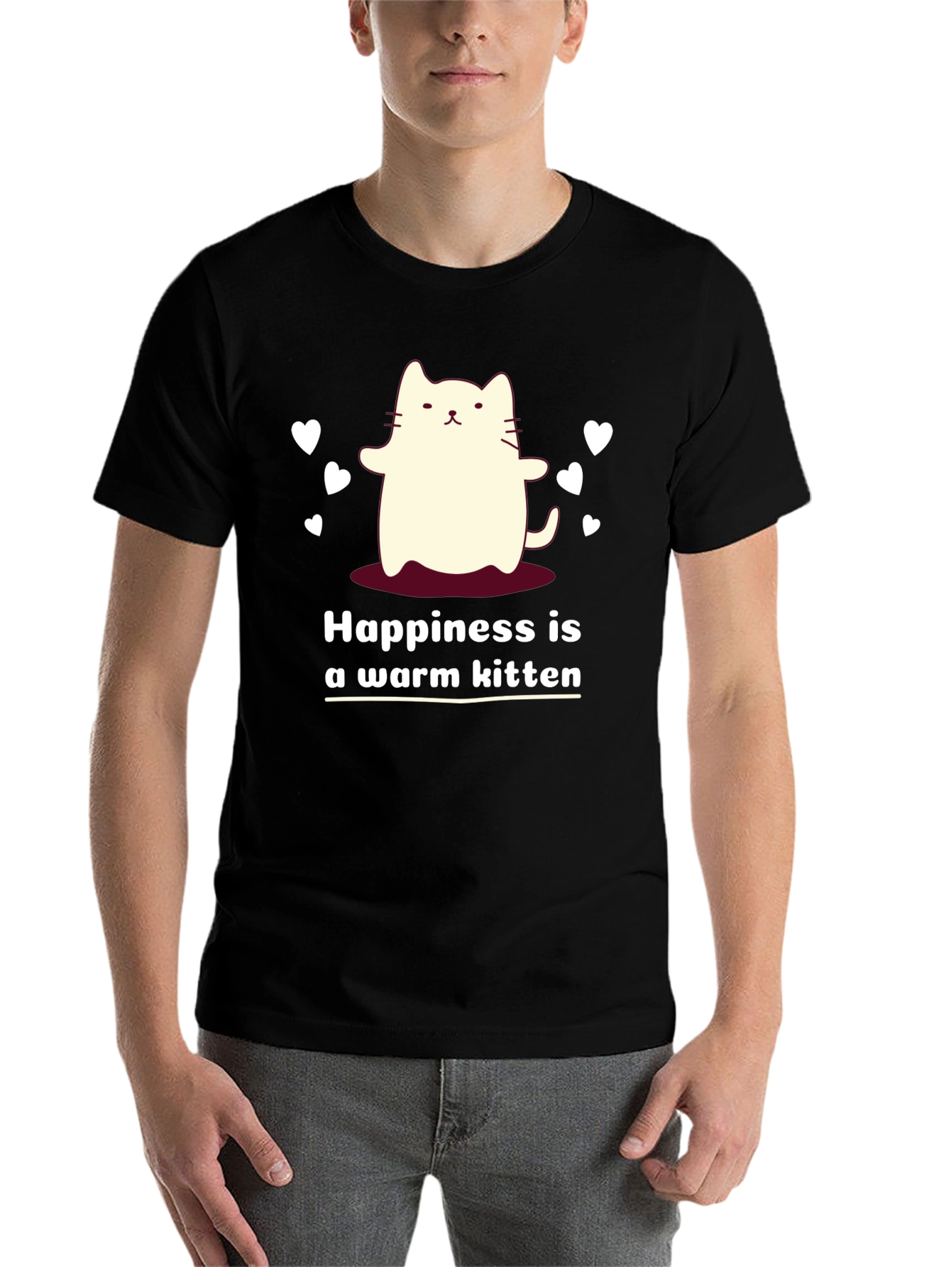 Black Cute Kitten Happiness Graphic Tee - Soft Comfort Fit view 7