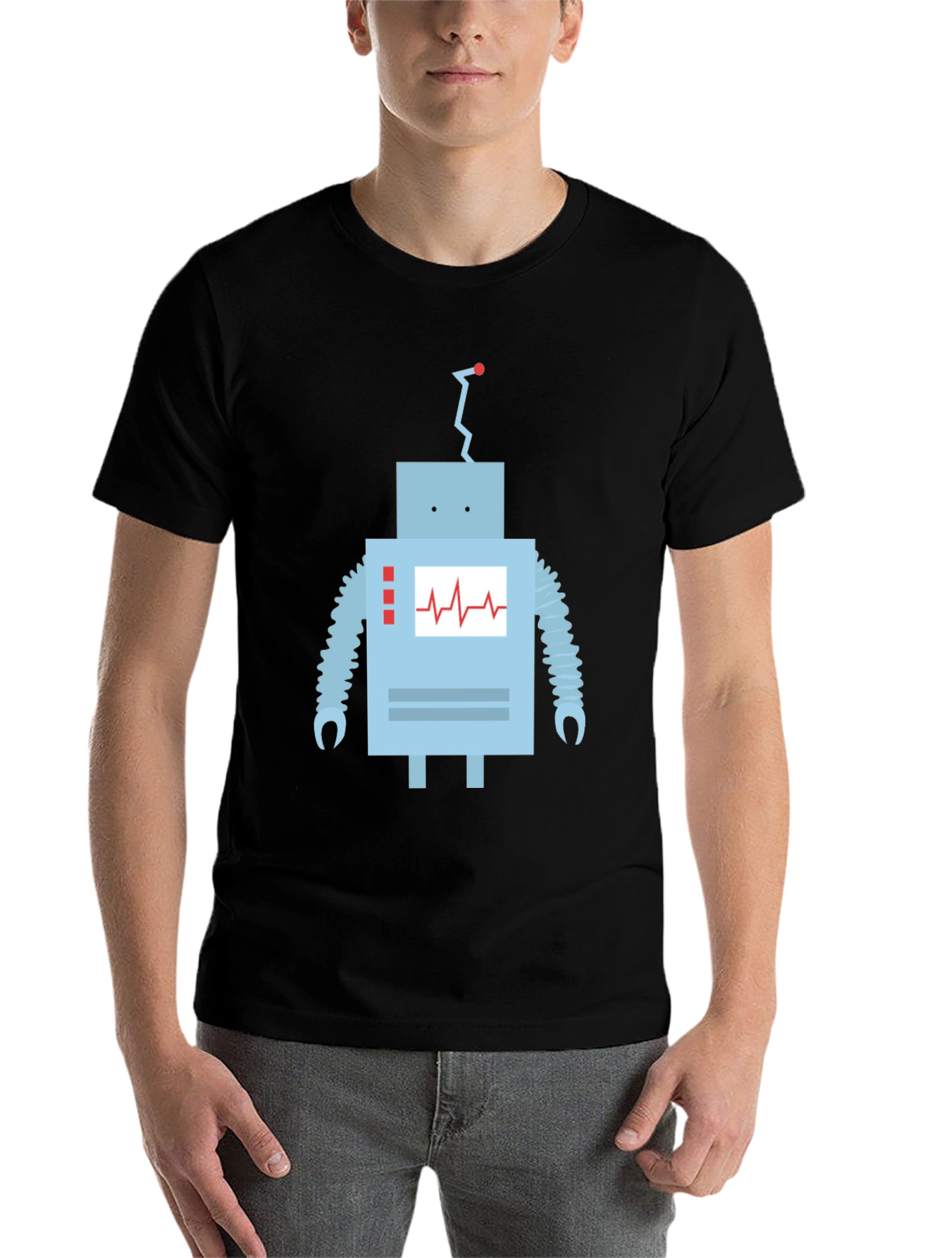 Black Robot Graphic T-Shirt - Black Cotton Blend Tee view 7