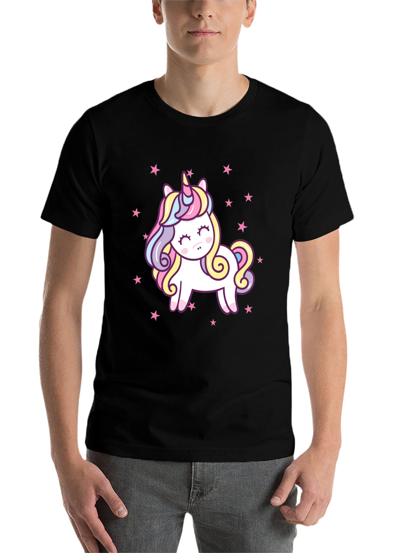 Black Unicorn Star Graphic Black T-Shirt view 7