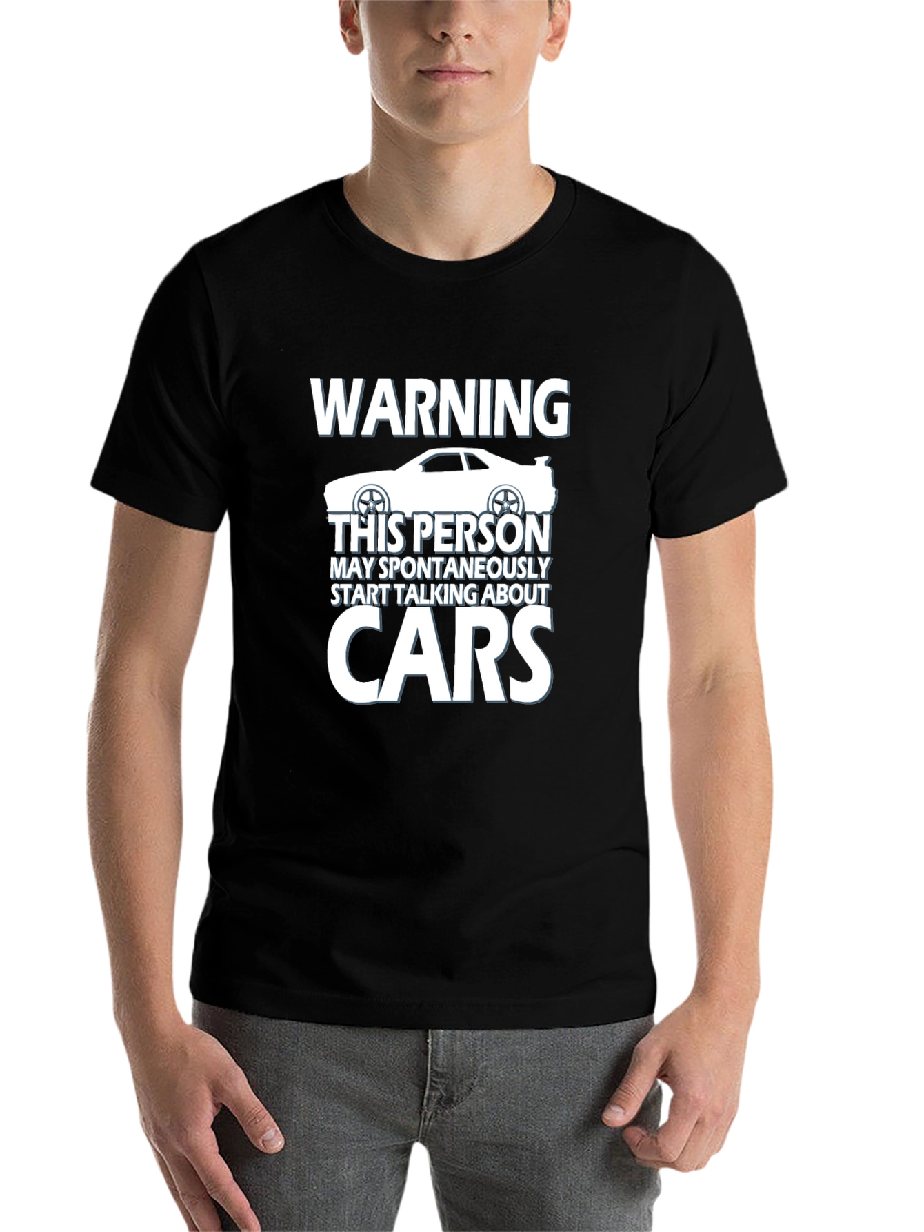 Black Warning: May Spontaneously Talk About Cars T-Shirt view 7