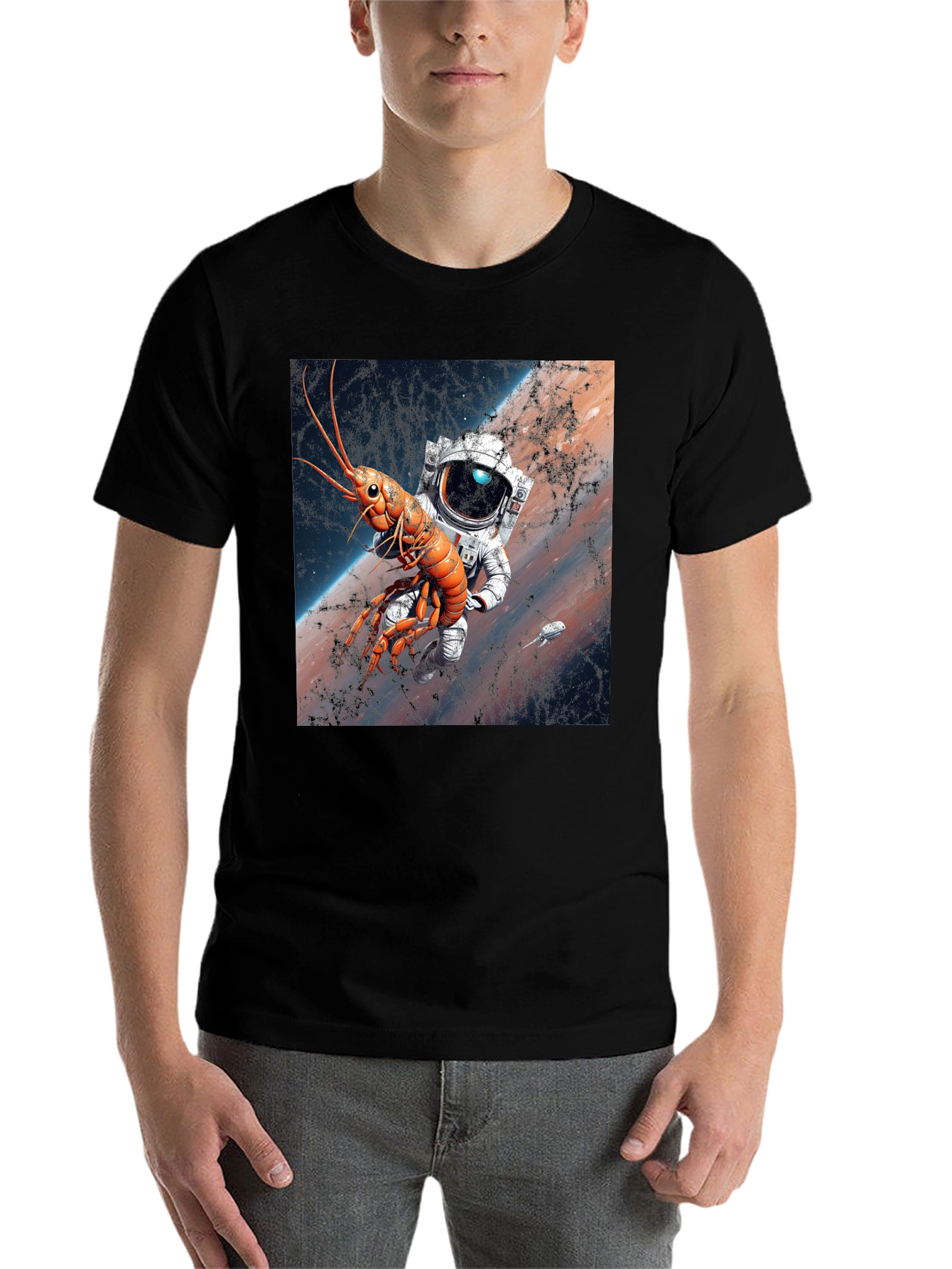 Black Space Lobster Astronaut T-Shirt view 7
