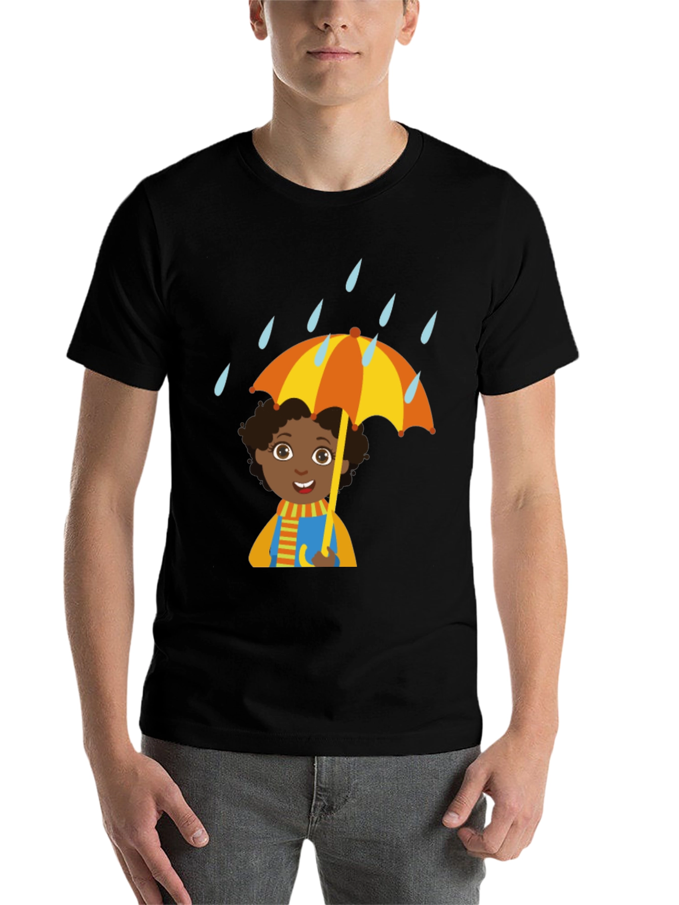 Black Rainy Day Cartoon T-Shirt view 7