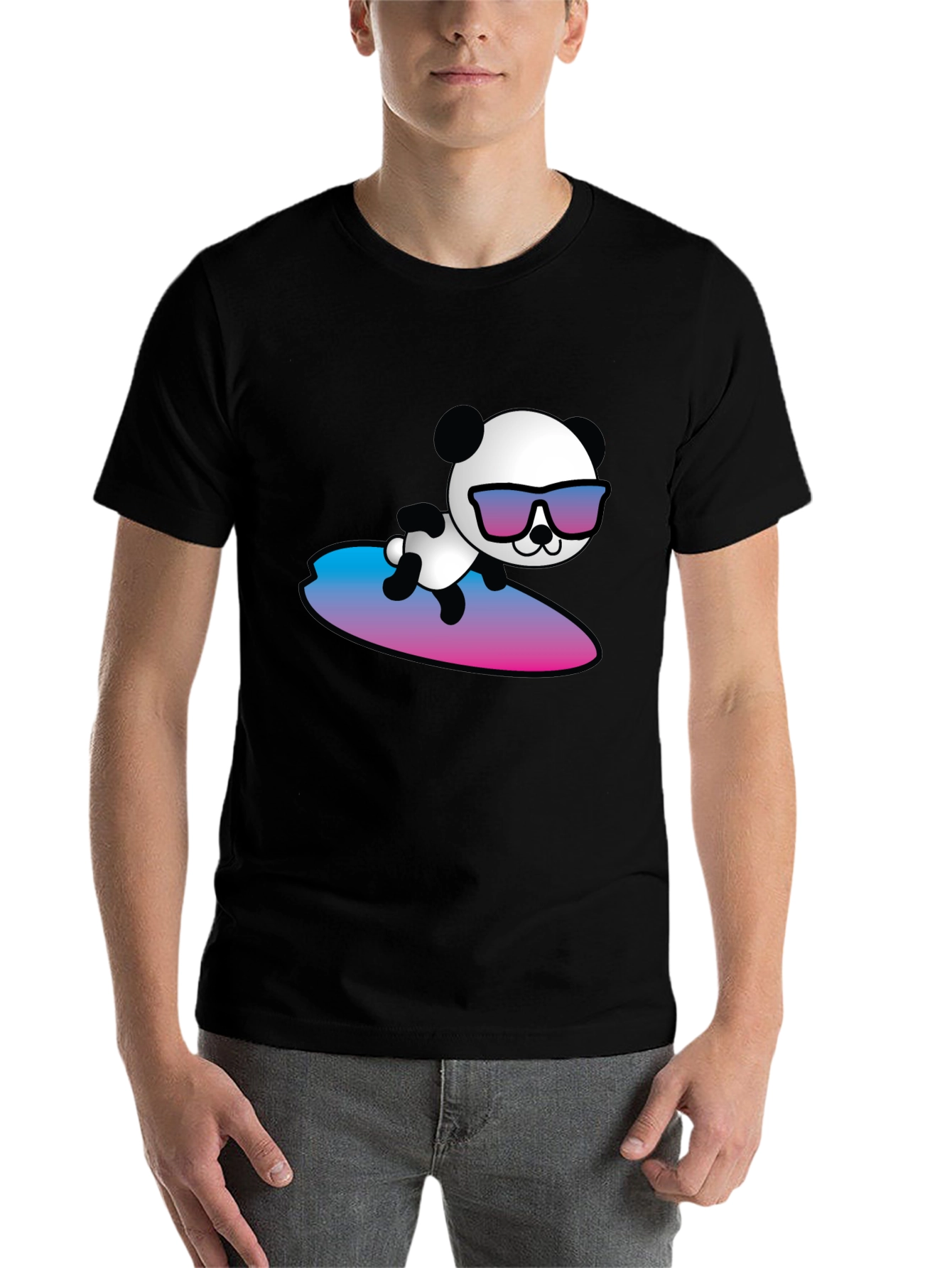 Black Surfing Panda T-Shirt - Cool Graphic Tee view 7