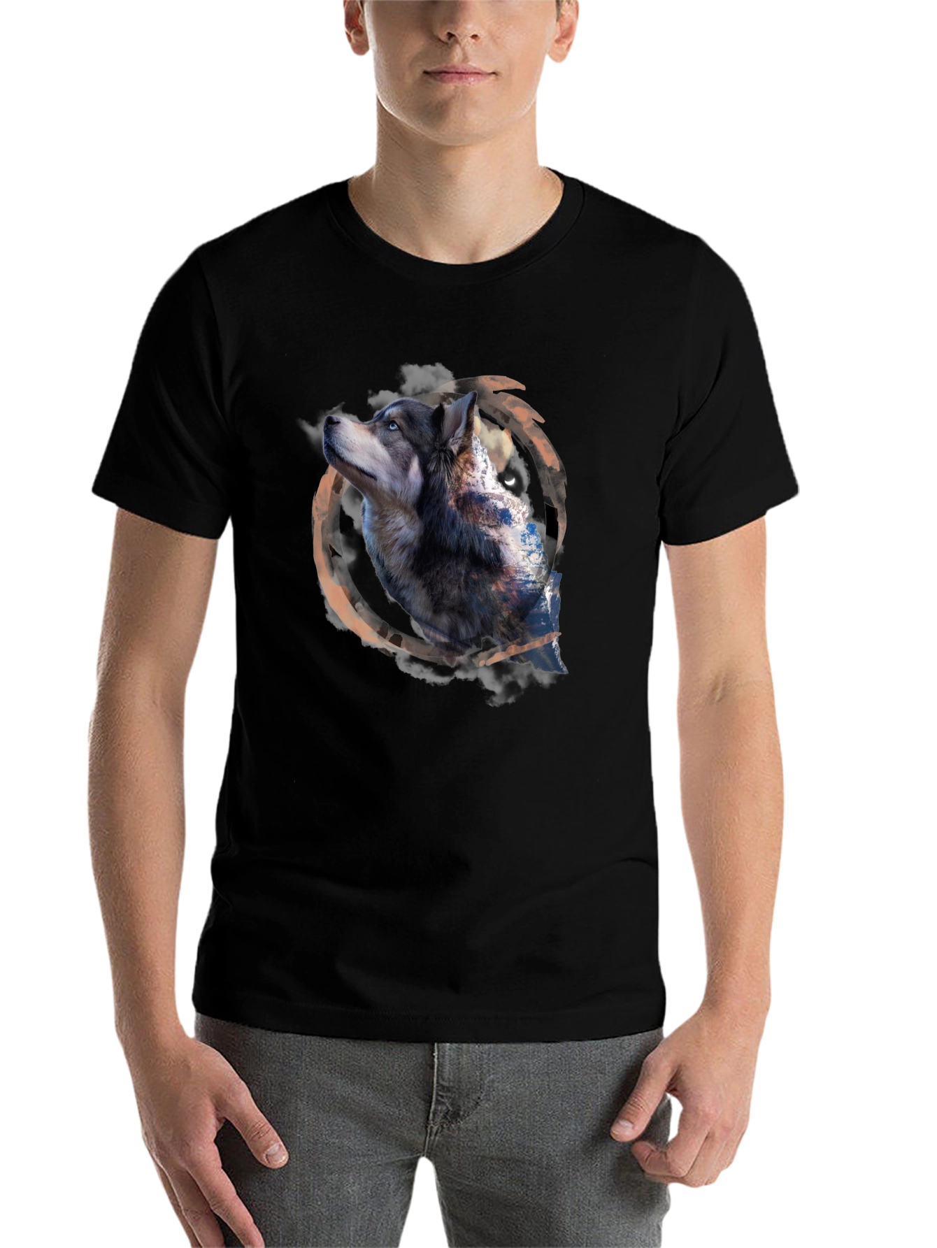 Black Wolf Graphic Print Black T-Shirt view 7