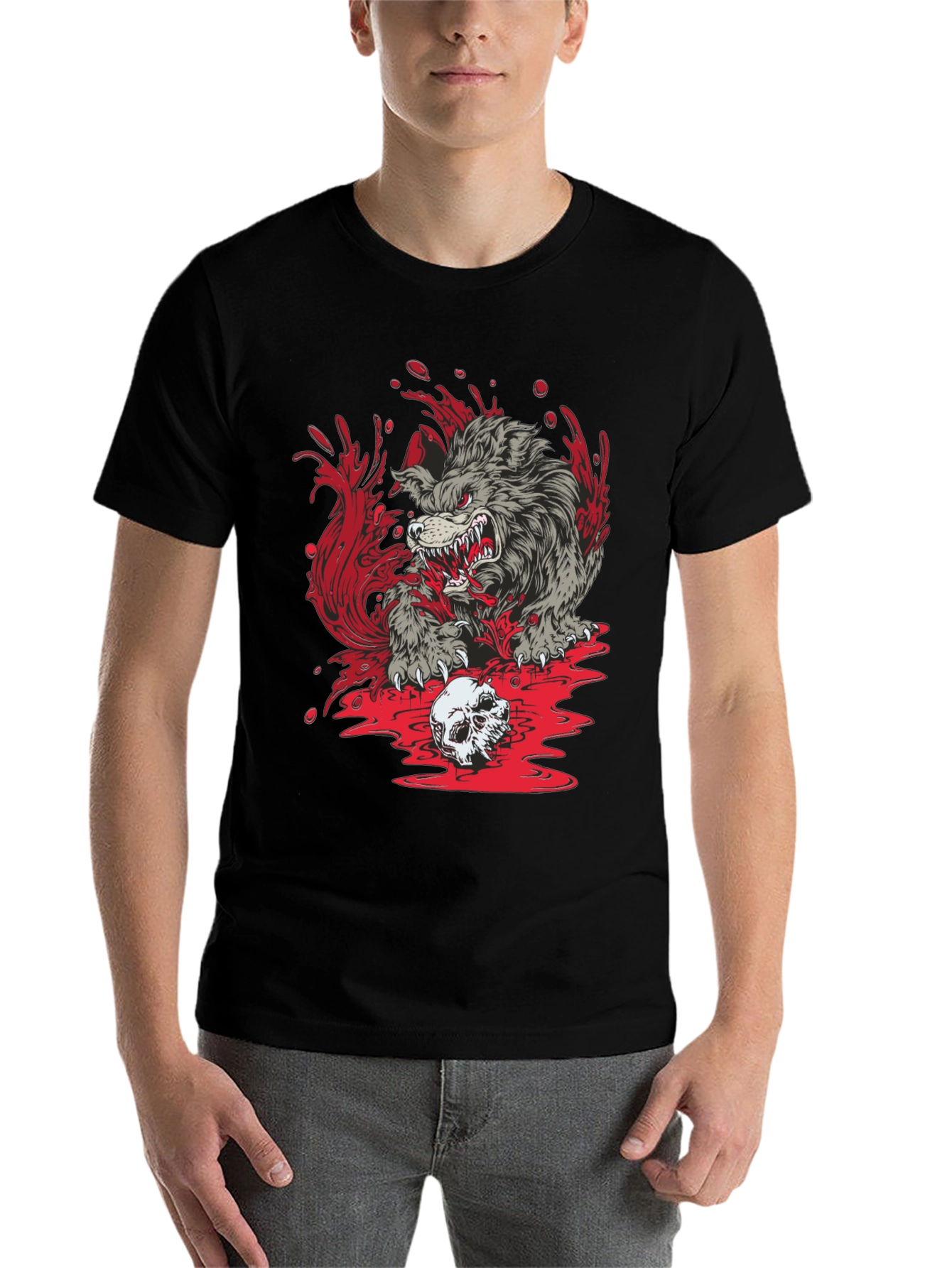 Black Wolf Skull Graphic Print Tee view 7