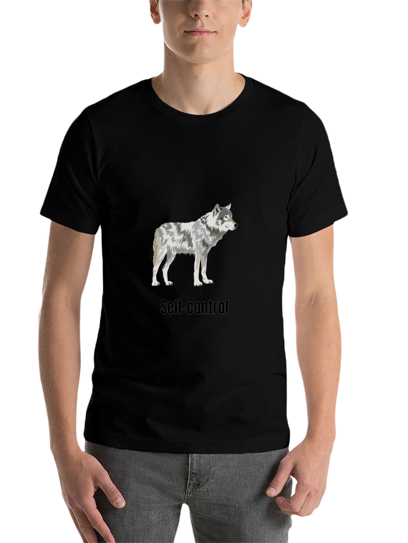 Black Self-Control Wolf Graphic T-Shirt view 7