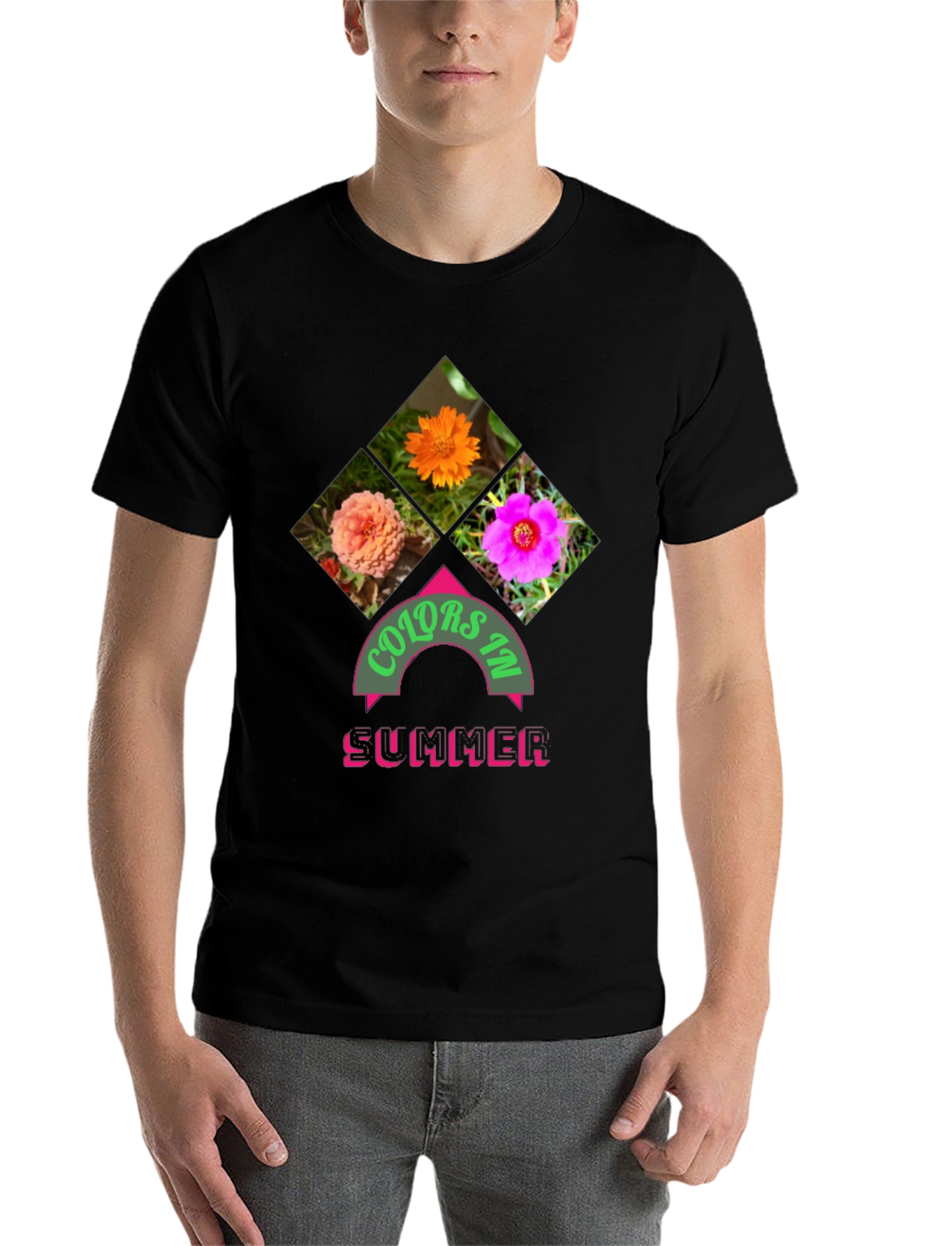 Black Colors in Summer Graphic Tee - Trendy Floral Design view 7
