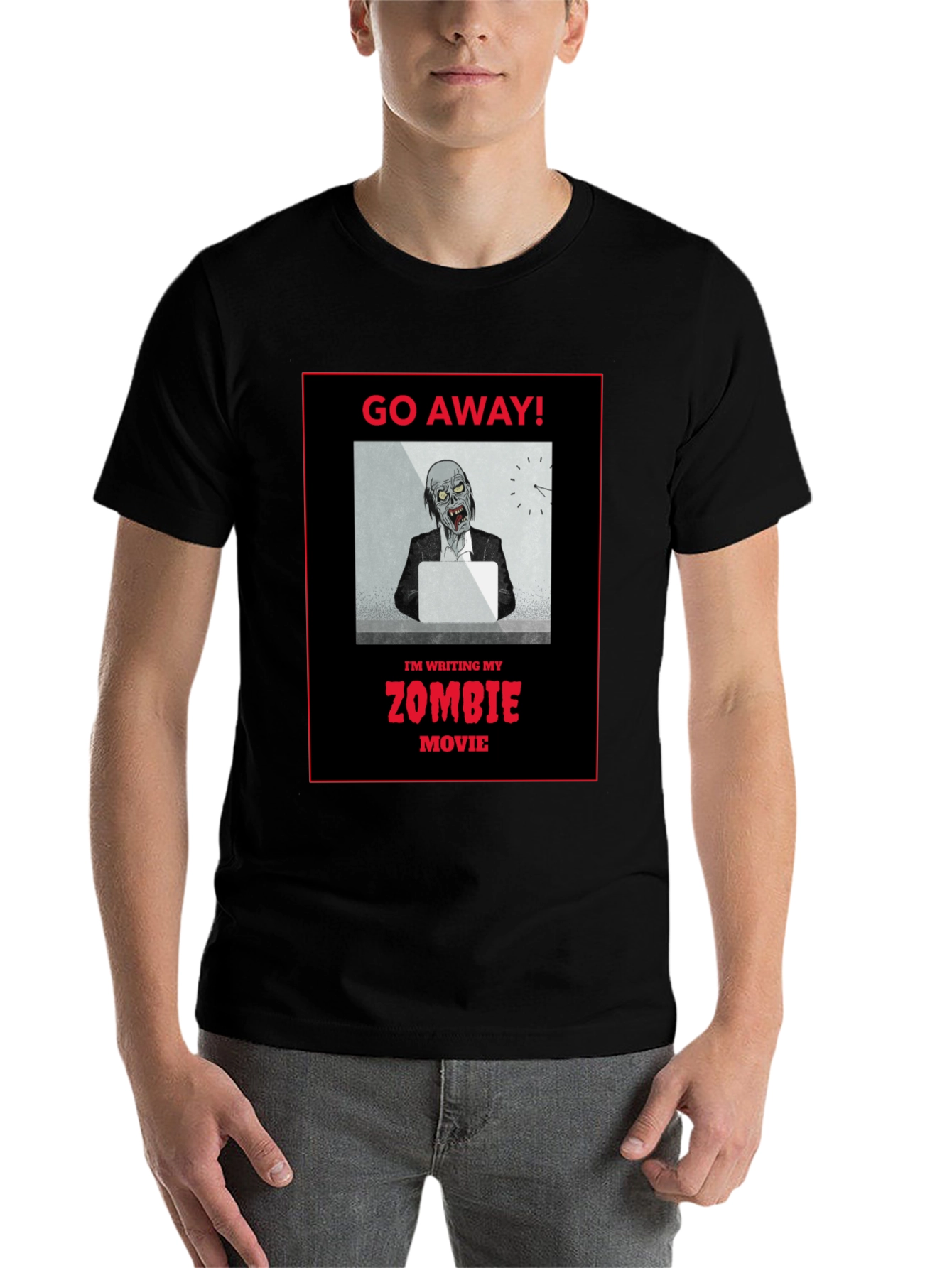Black Zombie Movie Writer T-Shirt - Go Away! view 7