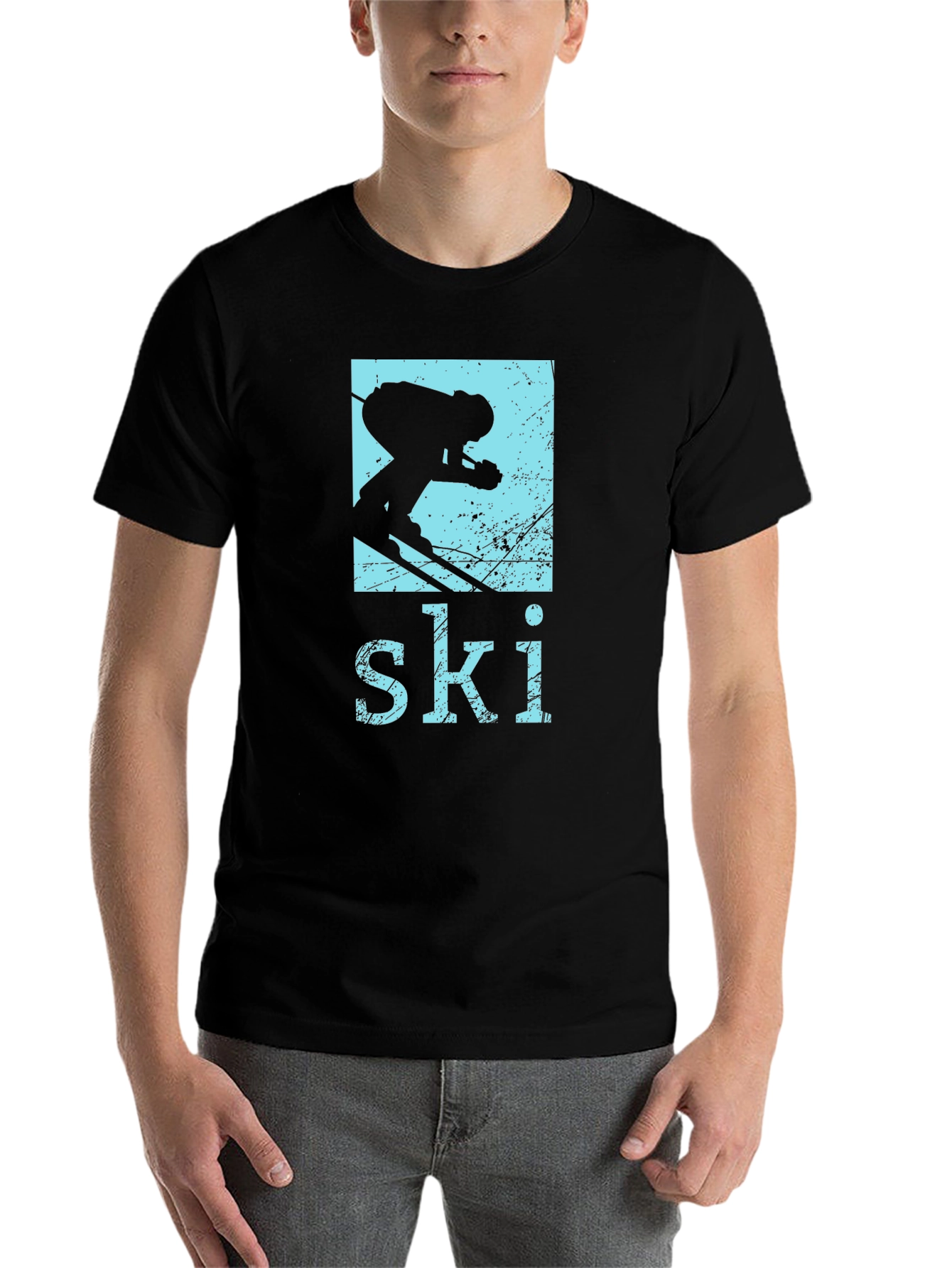 Black Retro Ski T-Shirt - Vintage Skiing Design view 7