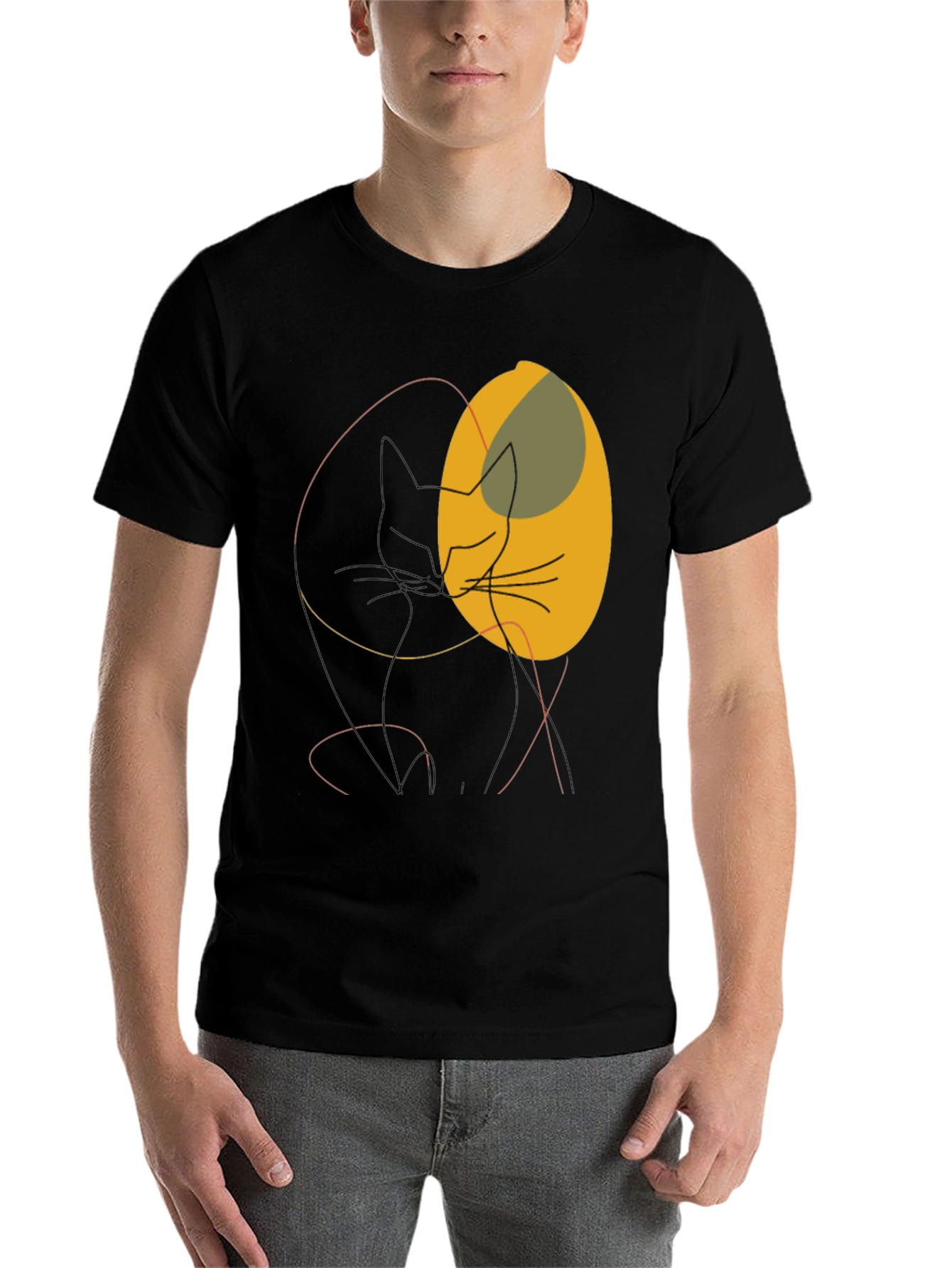 Black Abstract Cat Graphic Tee - Modern Minimalist Design view 7