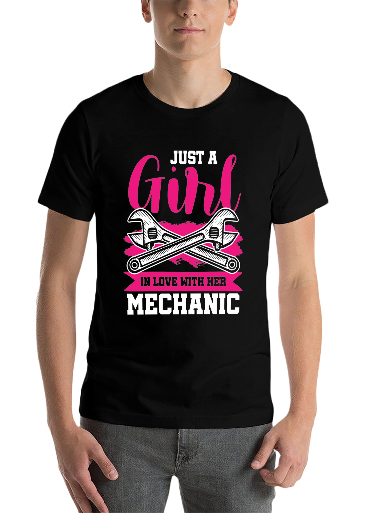 Black Just A Girl In Love With Her Mechanic T-Shirt view 7