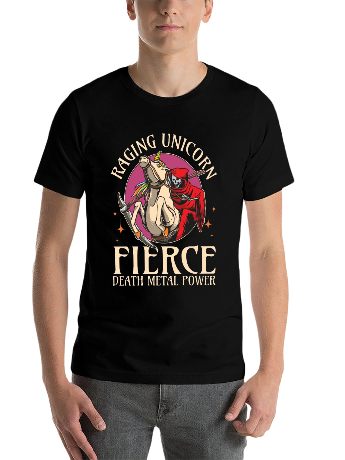 Black Raging Unicorn Fierce Death Metal Power Graphic T-Shirt view 7