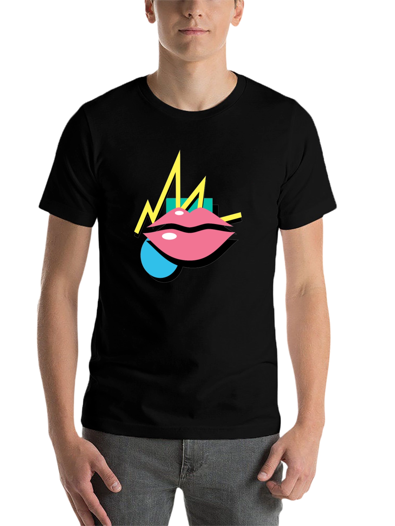 Black Retro Lips Graphic Black T-Shirt view 7