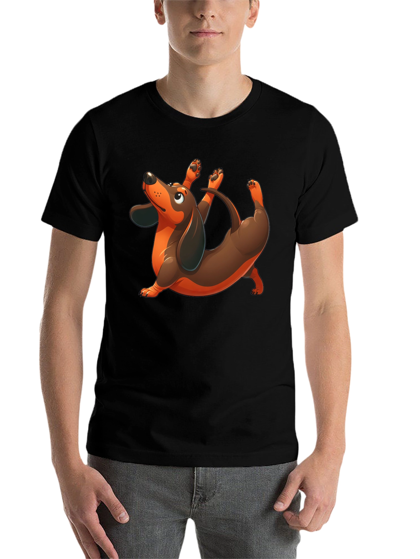 Black Yoga Dachshund Black T-Shirt view 7