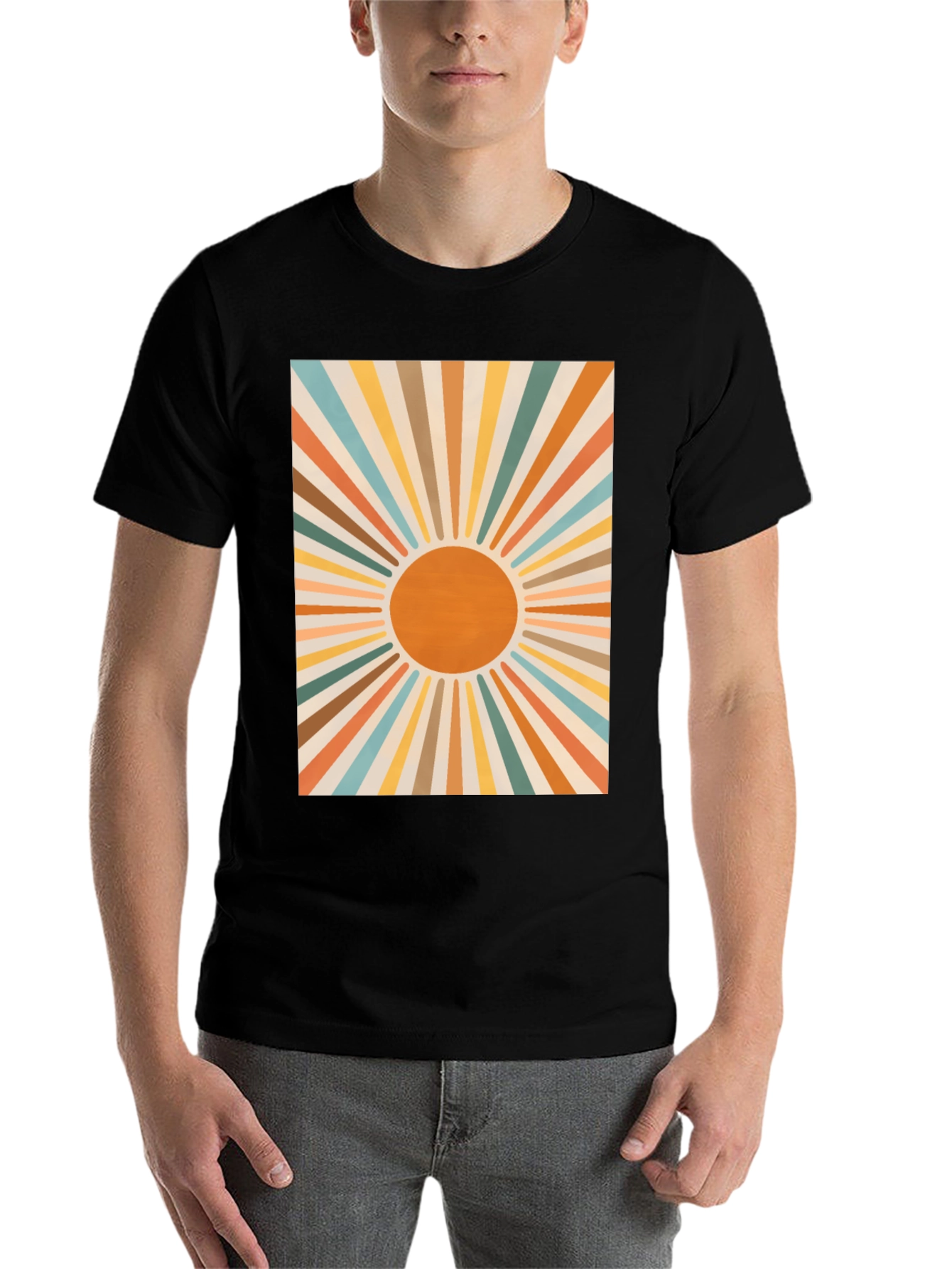 Black Retro Sunburst Graphic Tee - Black view 7