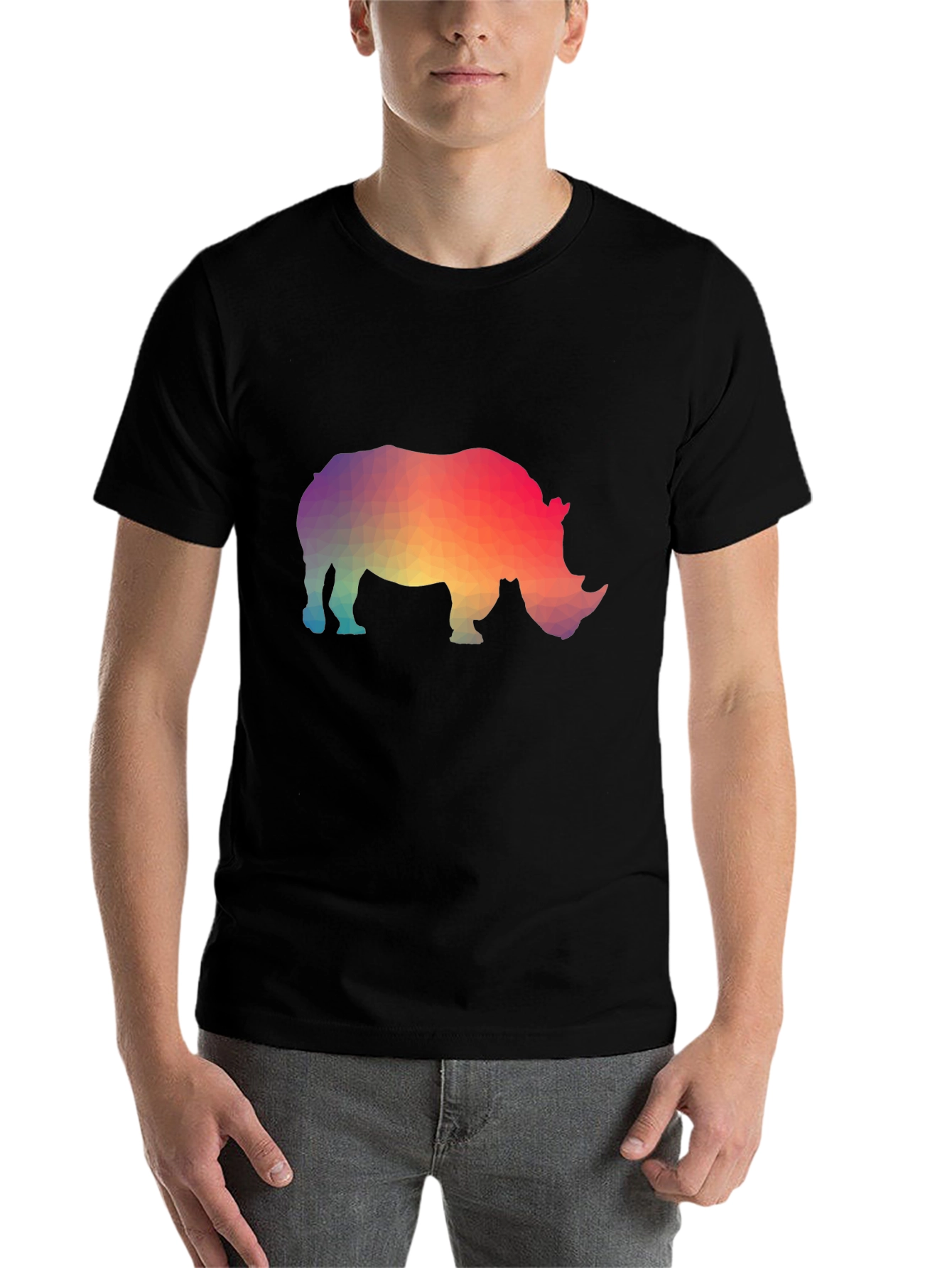 Black Geometric Rhino Graphic T-Shirt - Trendy Animal Tee view 7