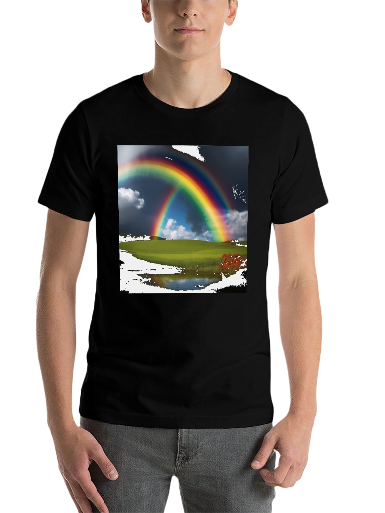 Black Rainbow Scene Black T-Shirt view 7
