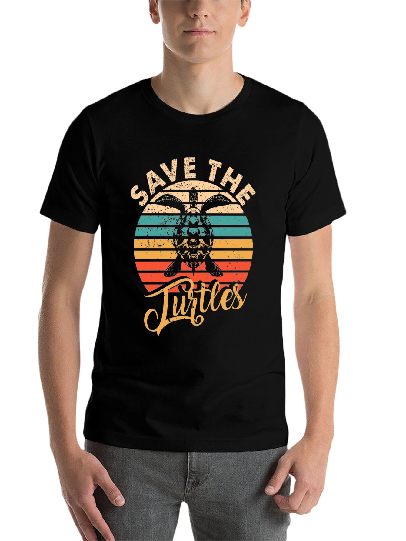 Black Save the Turtles Graphic Tee - Retro Style view 7