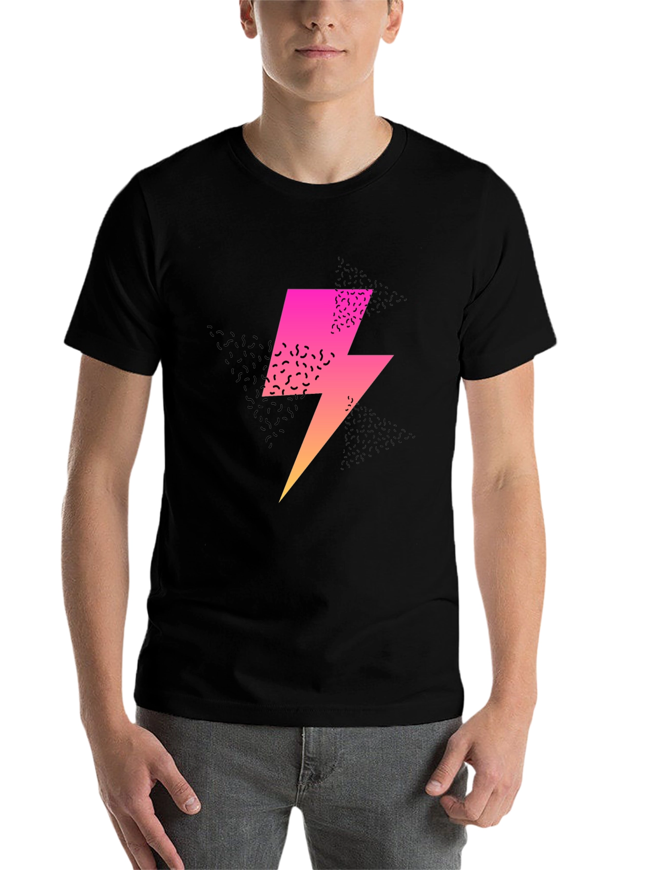 Black Retro Lightning Bolt Graphic T-Shirt view 7