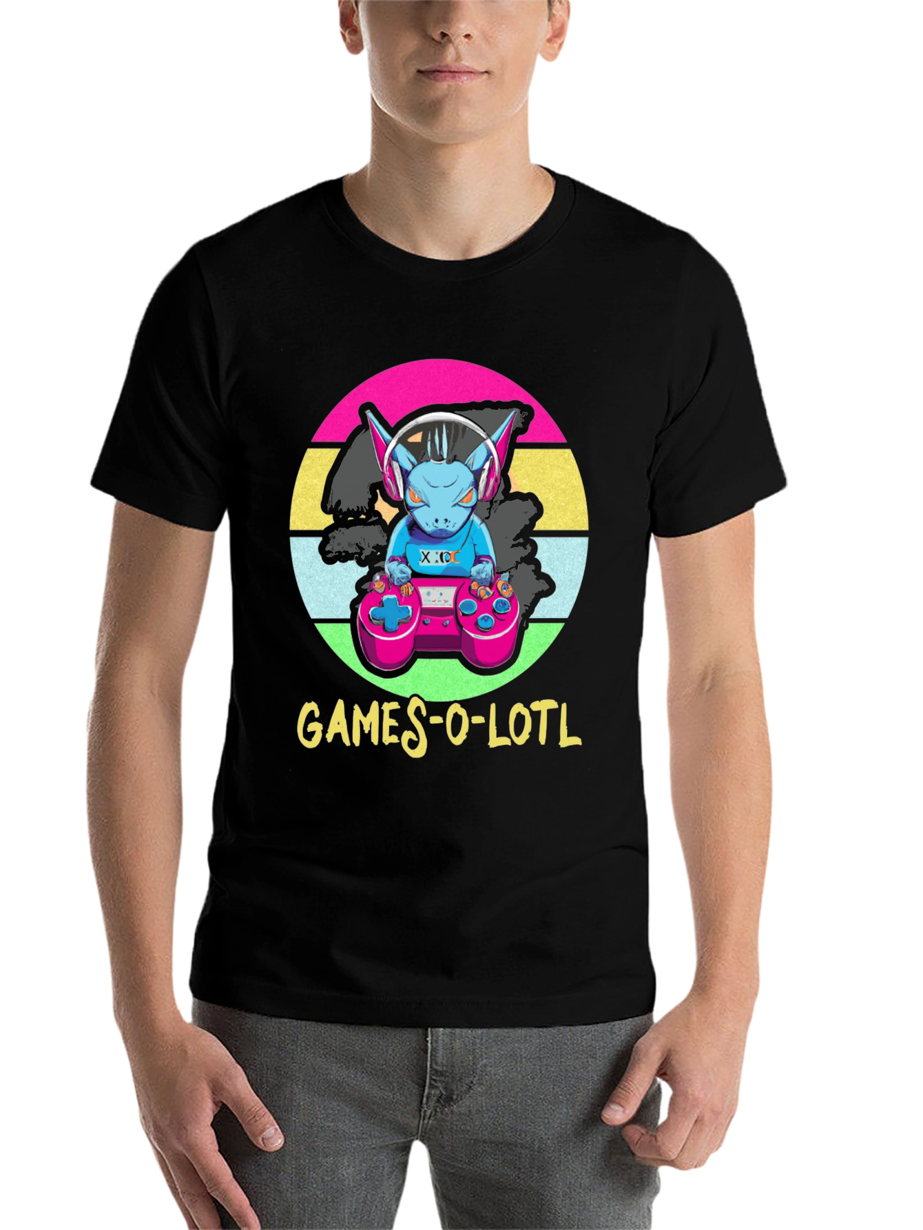 Black Games-O-Lotl T-Shirt - Retro Gamer Design view 7