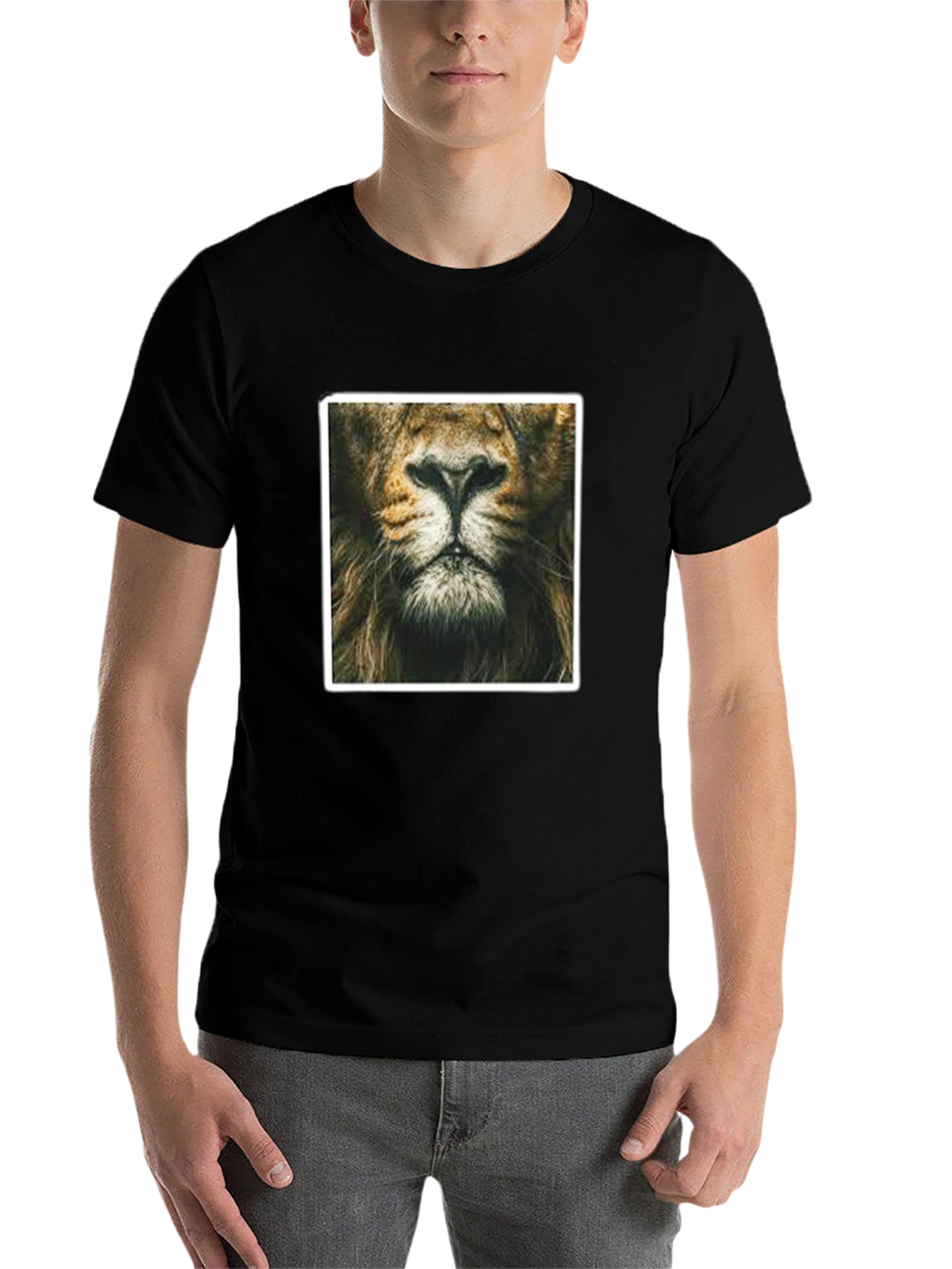 Black Lion Face Graphic Print Black T-Shirt view 7