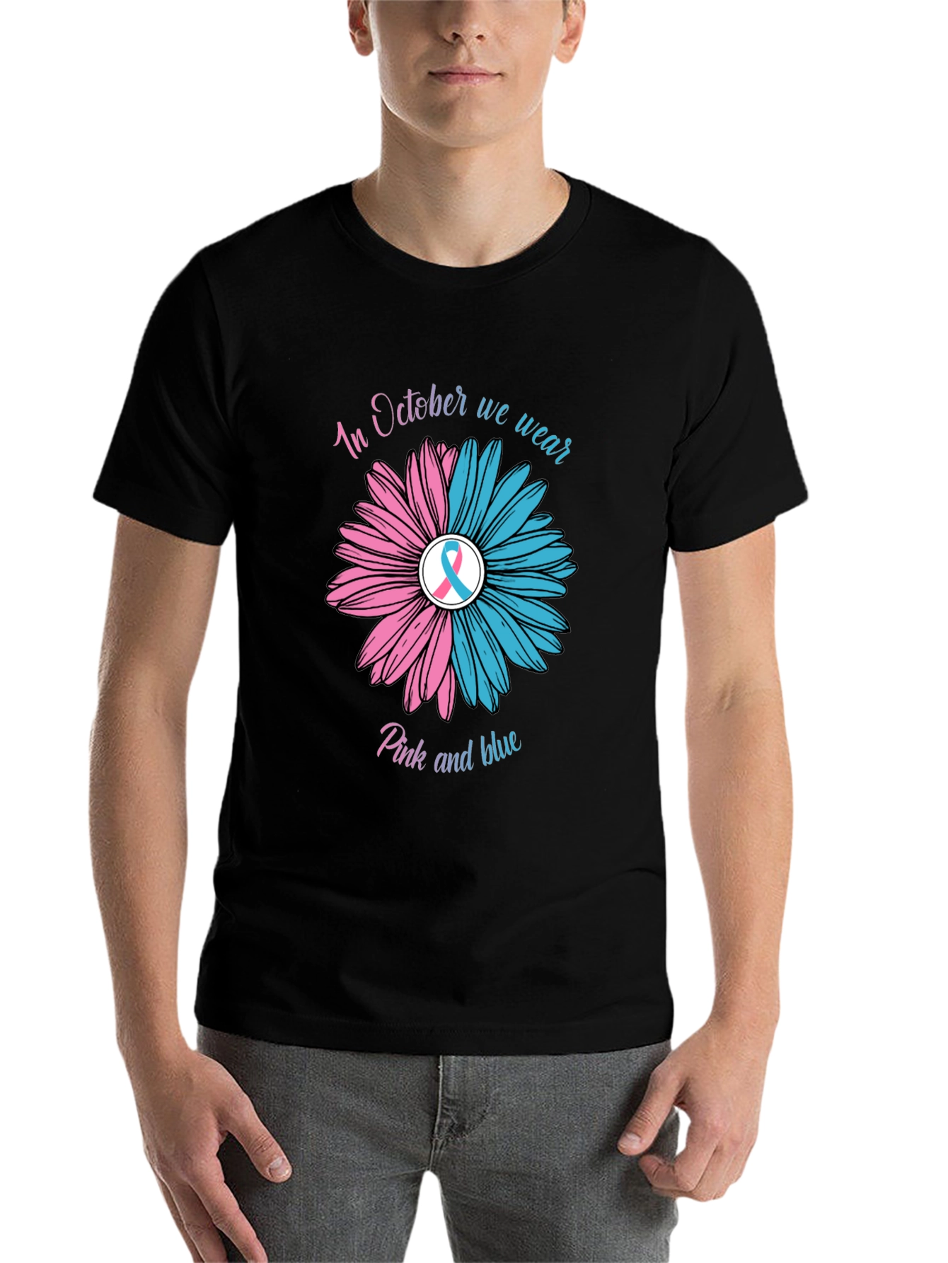 Black October Pink and Blue Awareness T-Shirt view 7