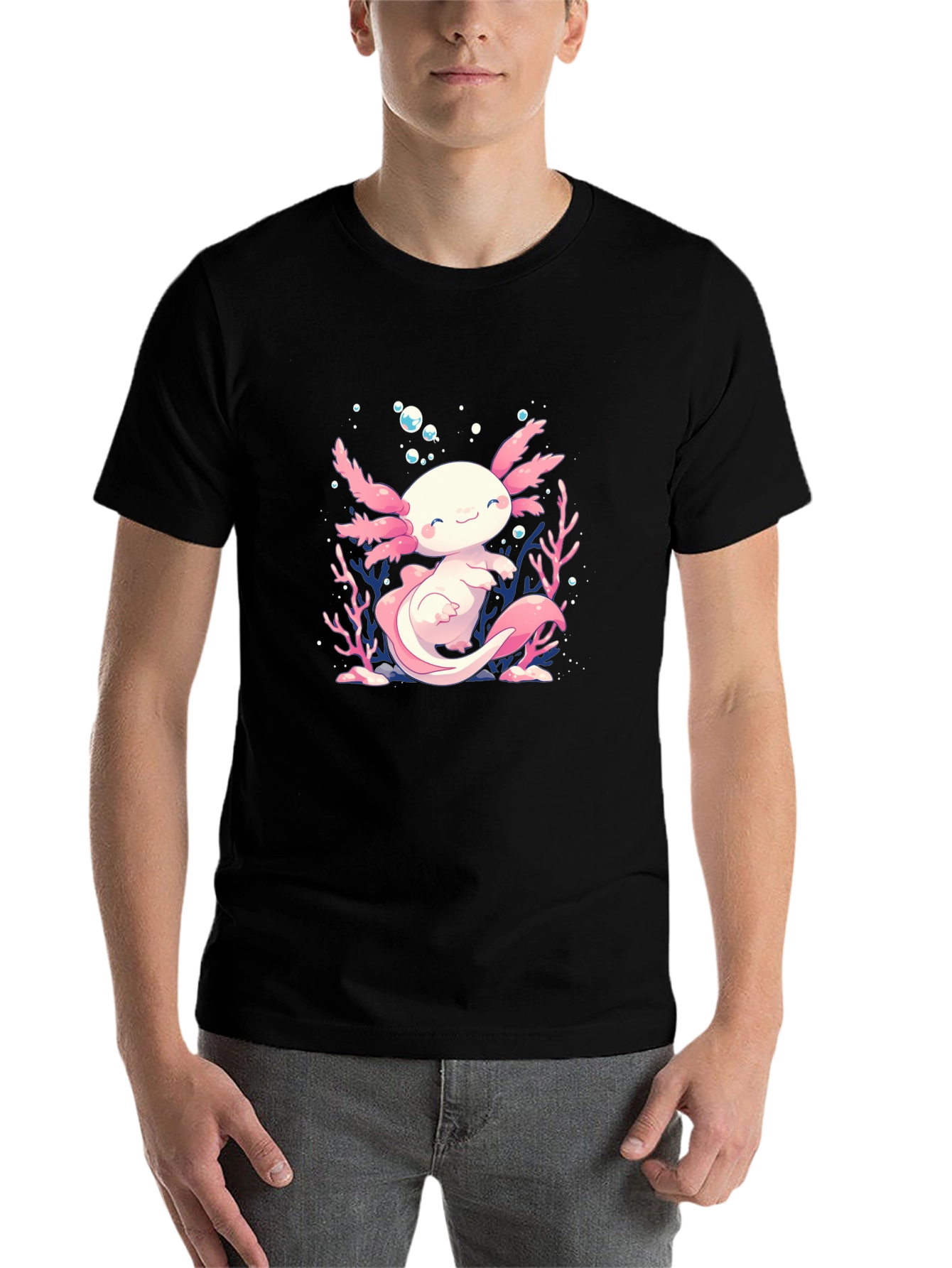 Black Axolotl Graphic Tee - Black Cotton T-Shirt view 7