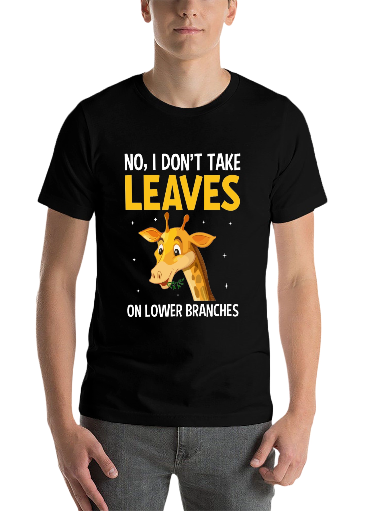 Black Funny Giraffe T-Shirt - I Don't Take Leaves view 7