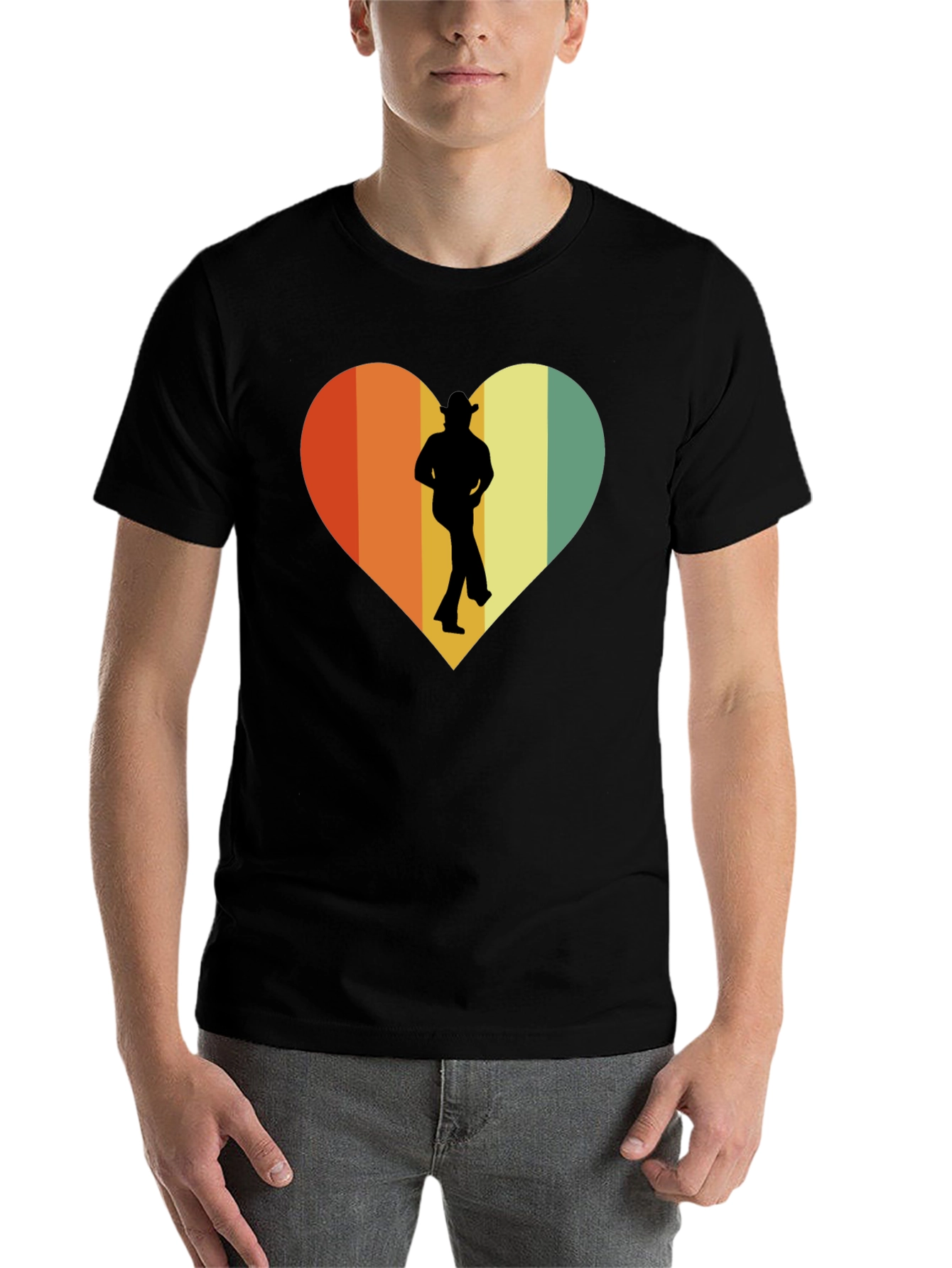 Black Retro Country Dance Heart Graphic T-Shirt view 7