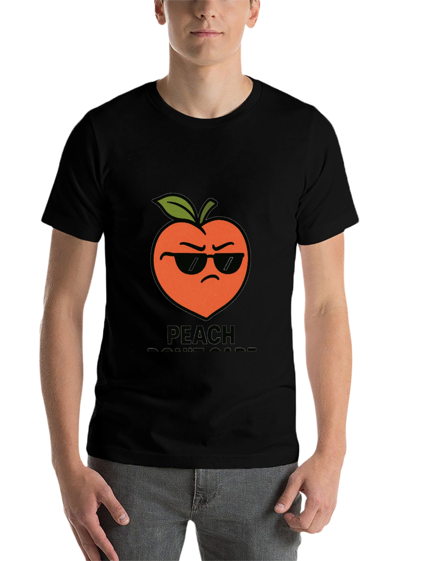 Black Cool Peach Graphic T-Shirt - "Peach Don't Care!" view 7