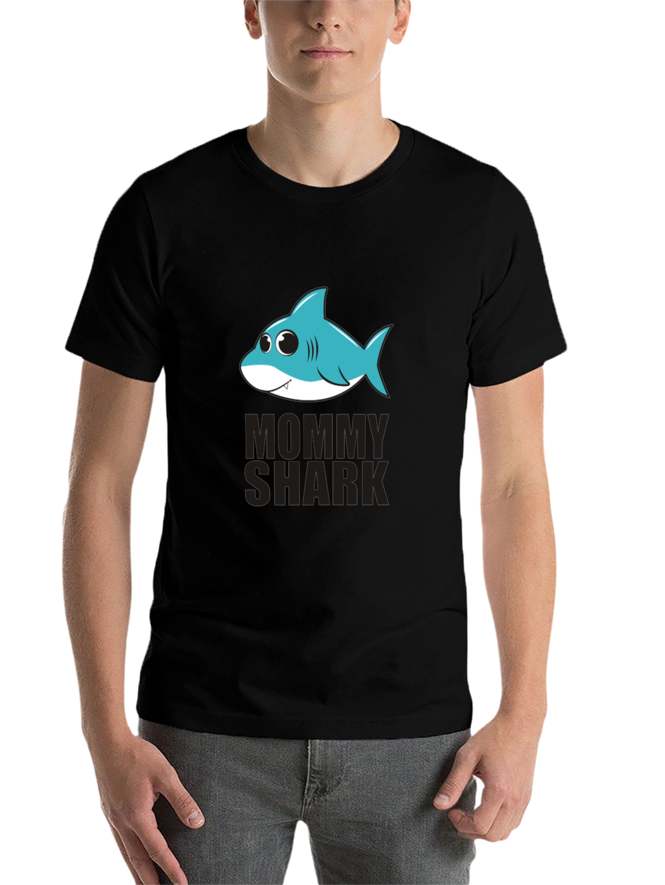 Black Mommy Shark Graphic Tee - Black Cotton T-Shirt view 7