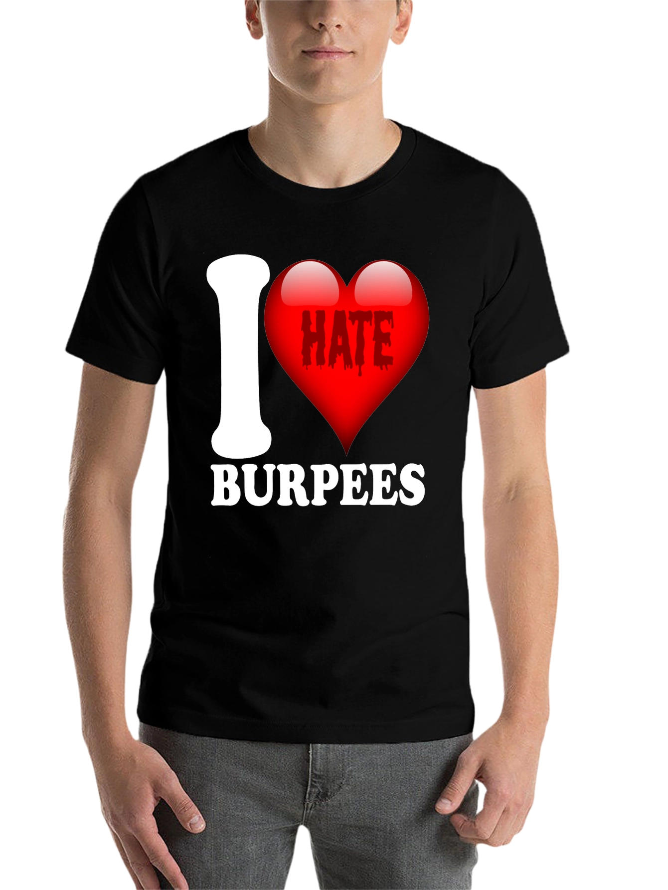 Black I Hate Burpees Funny Workout T-Shirt view 7