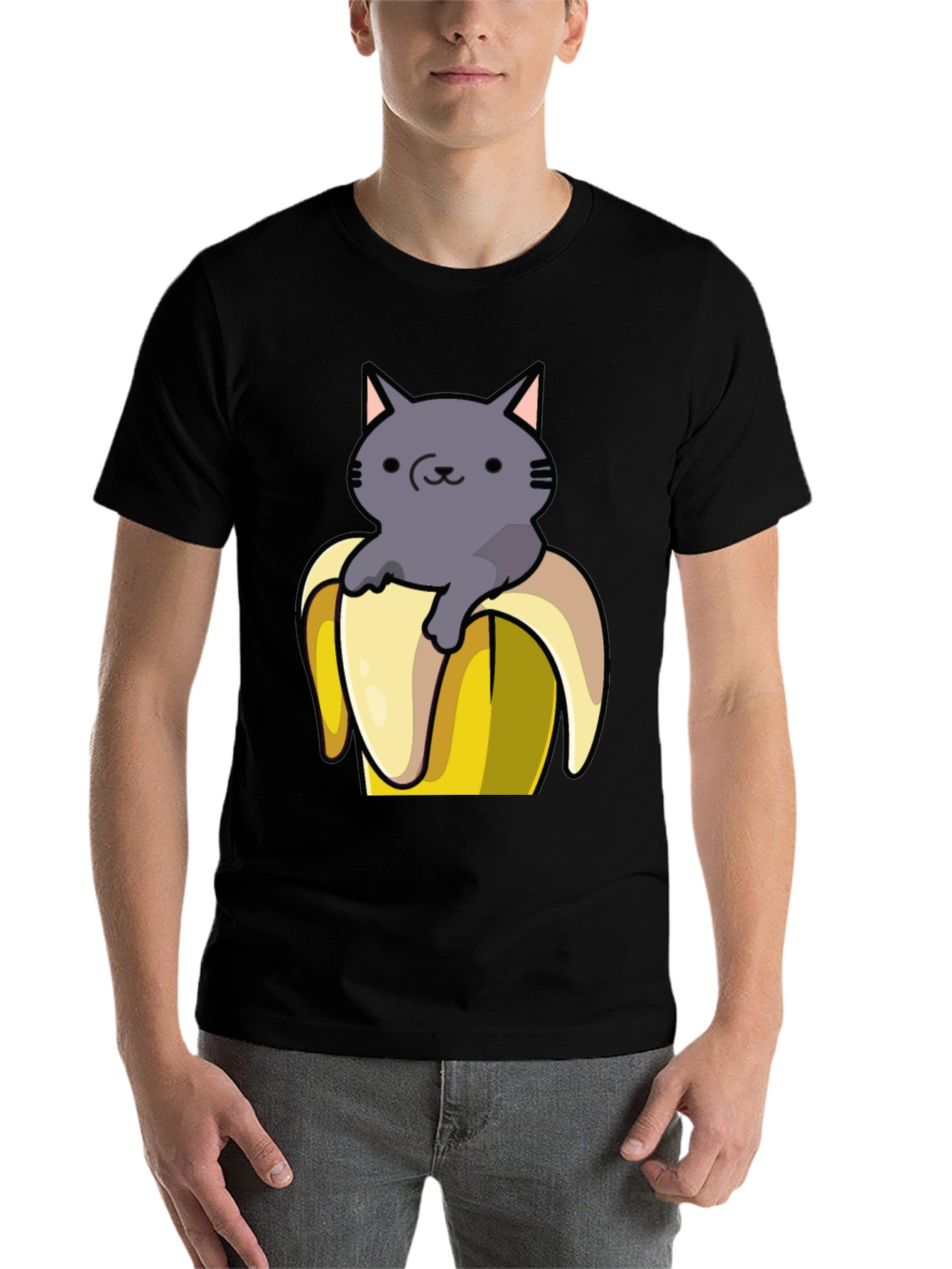 Black Cat in Banana T-Shirt - Funny Graphic Tee view 7