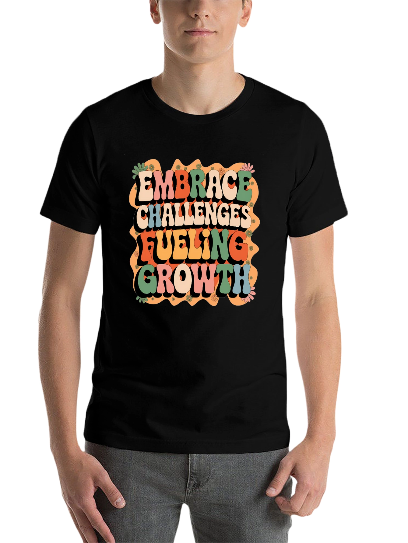 Black Retro Embrace Challenges Graphic Tee view 7