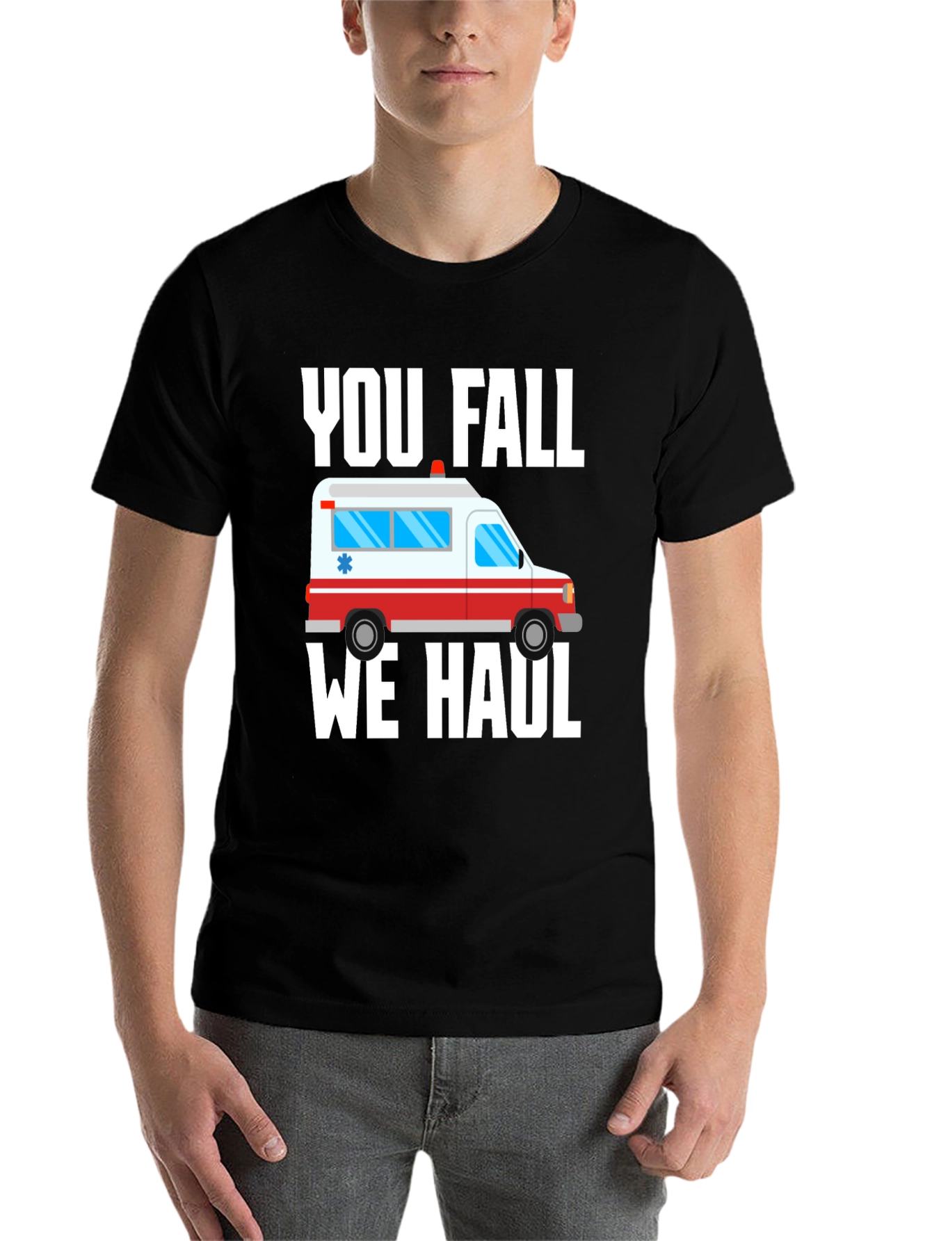 Black Funny Paramedic T-Shirt - You Fall We Haul Ambulance view 7