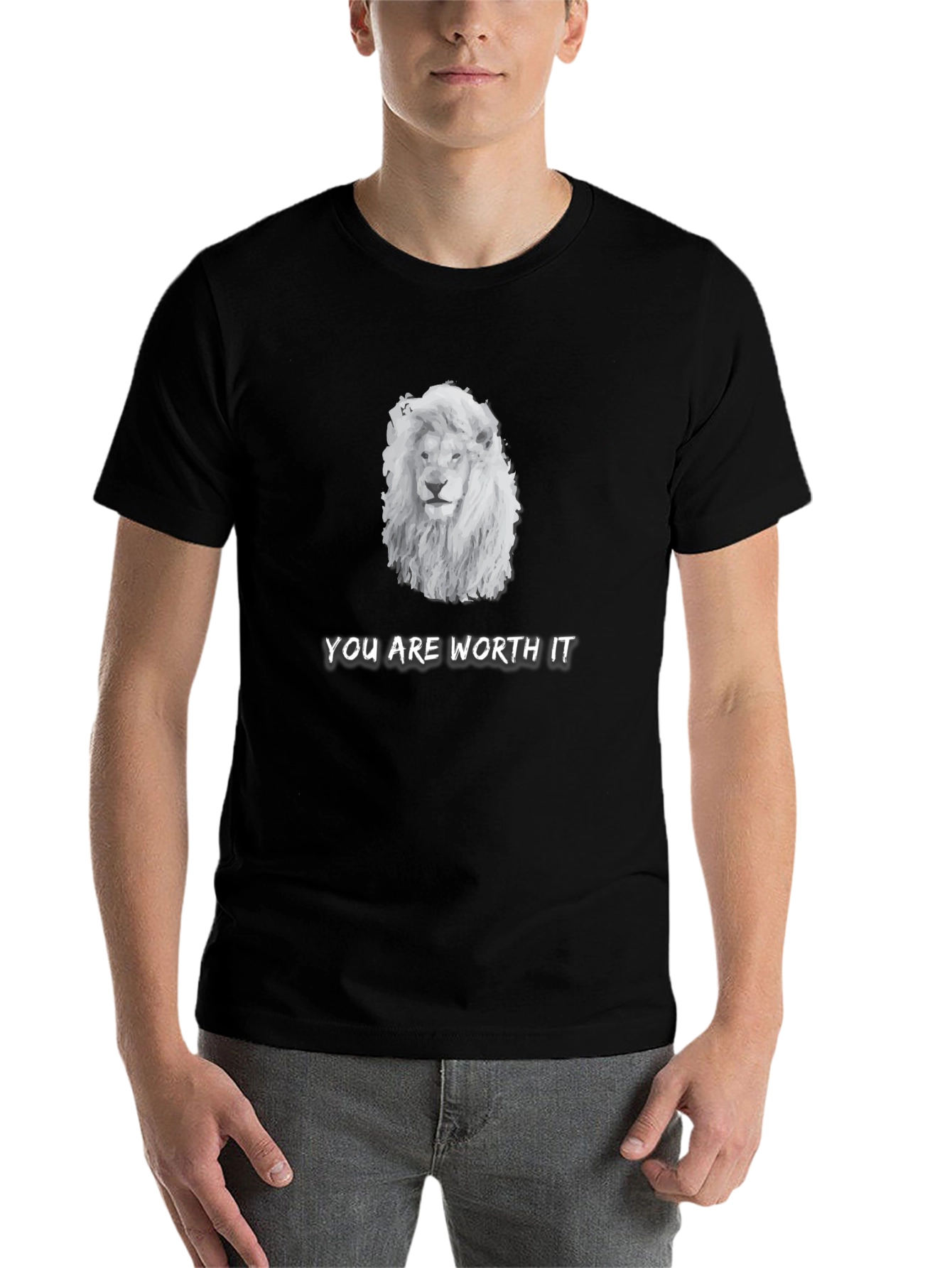 Black Lion Graphic Tee - You Are Worth It - Soft Cotton T-Shirt view 7