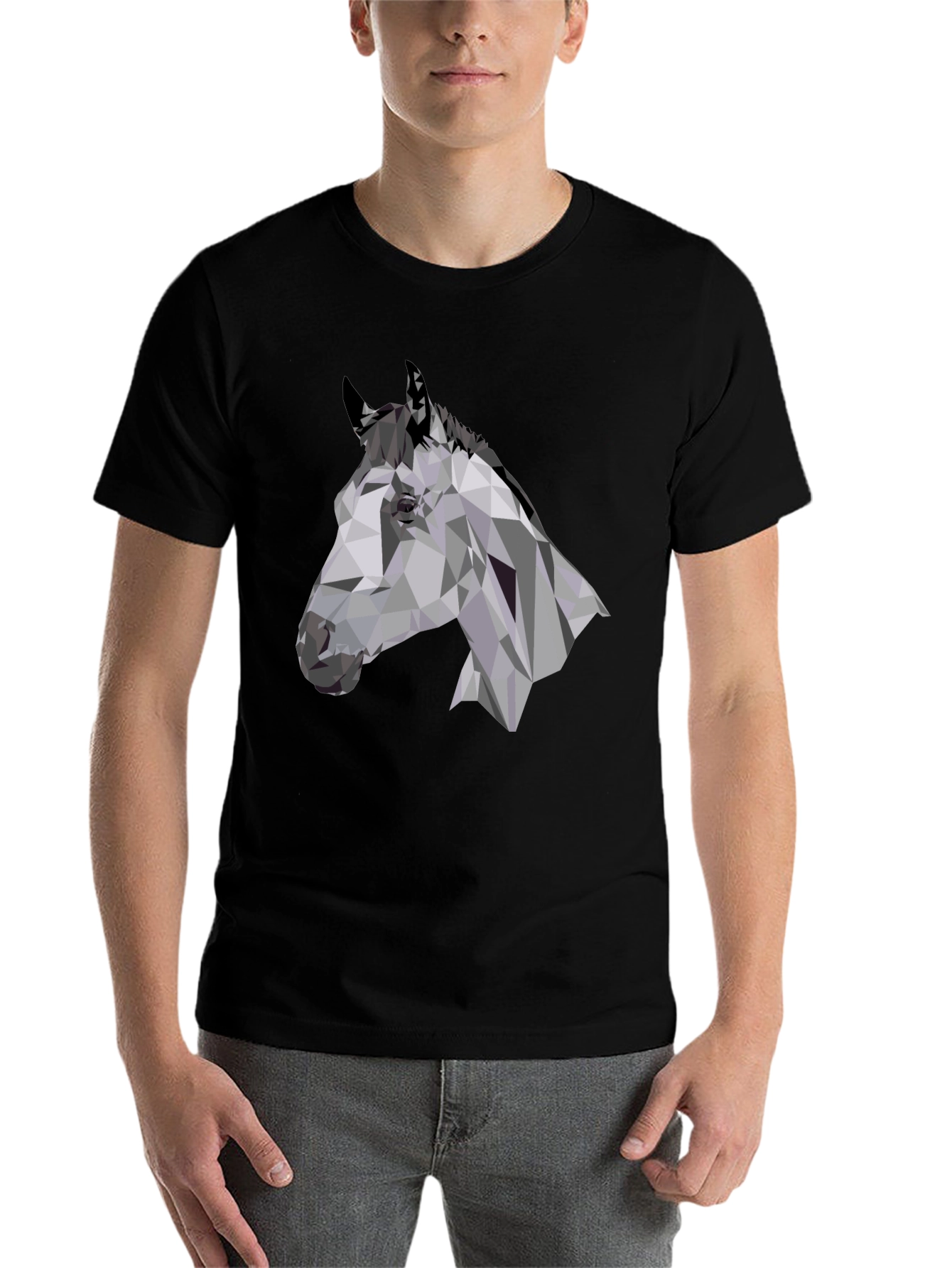Black Geometric Horse Head Black T-Shirt view 7