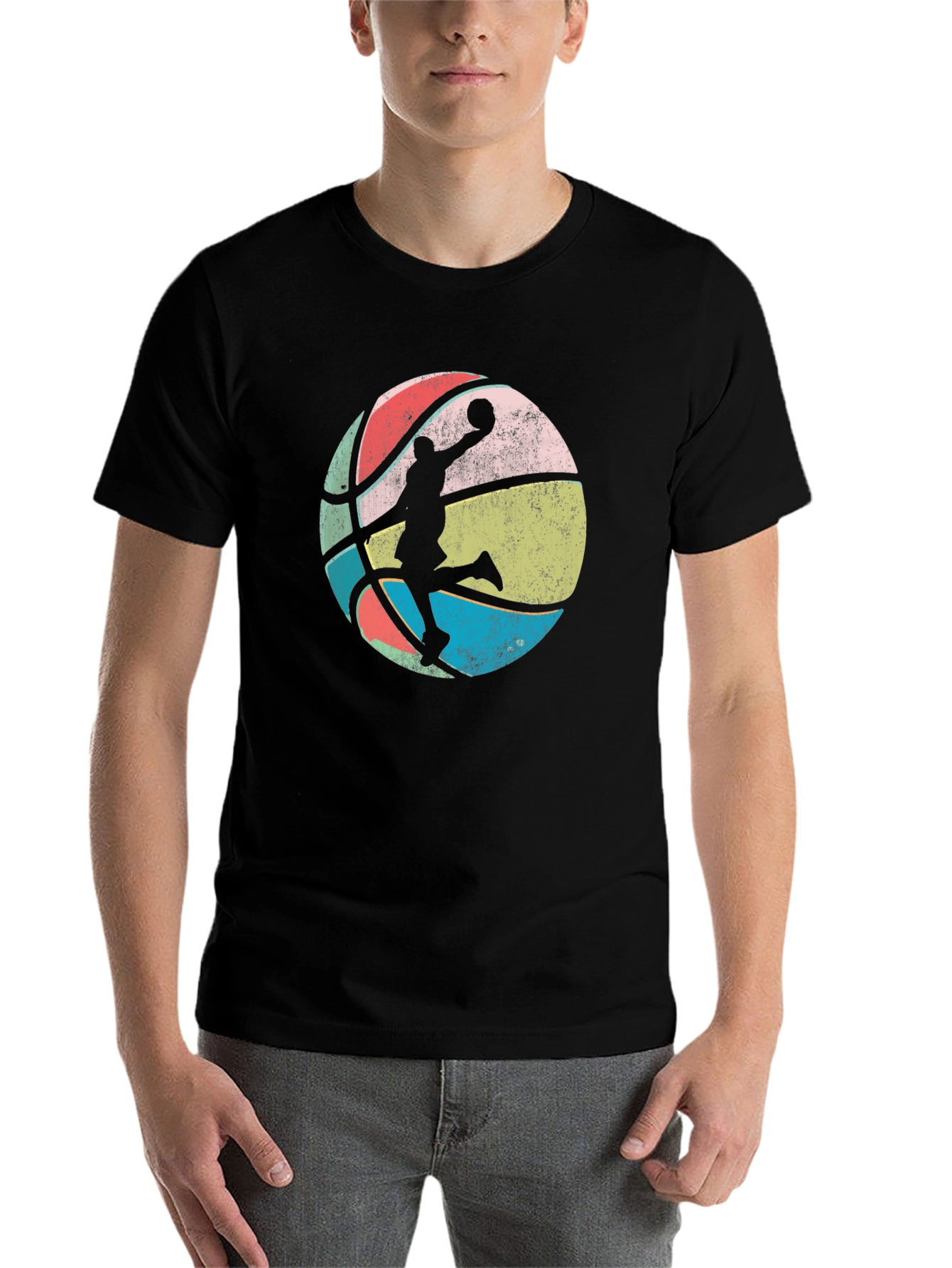 Black Retro Basketball Player Graphic Tee view 7