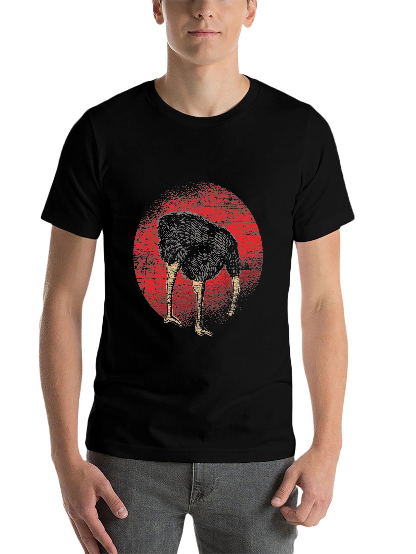 Black Ostrich Head in Sand Graphic Tee - Funny Graphic T-Shirt view 7