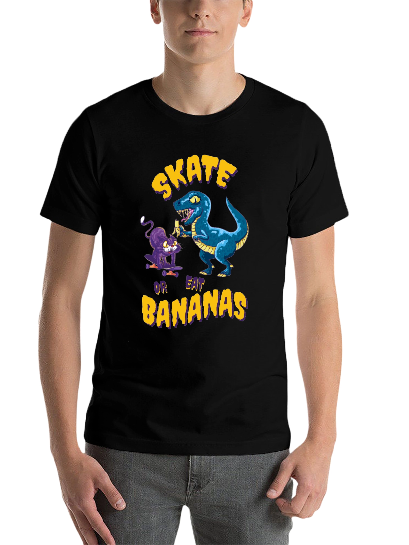 Black Skate or Eat Bananas Graphic Tee - Quirky Novelty T-Shirt view 7