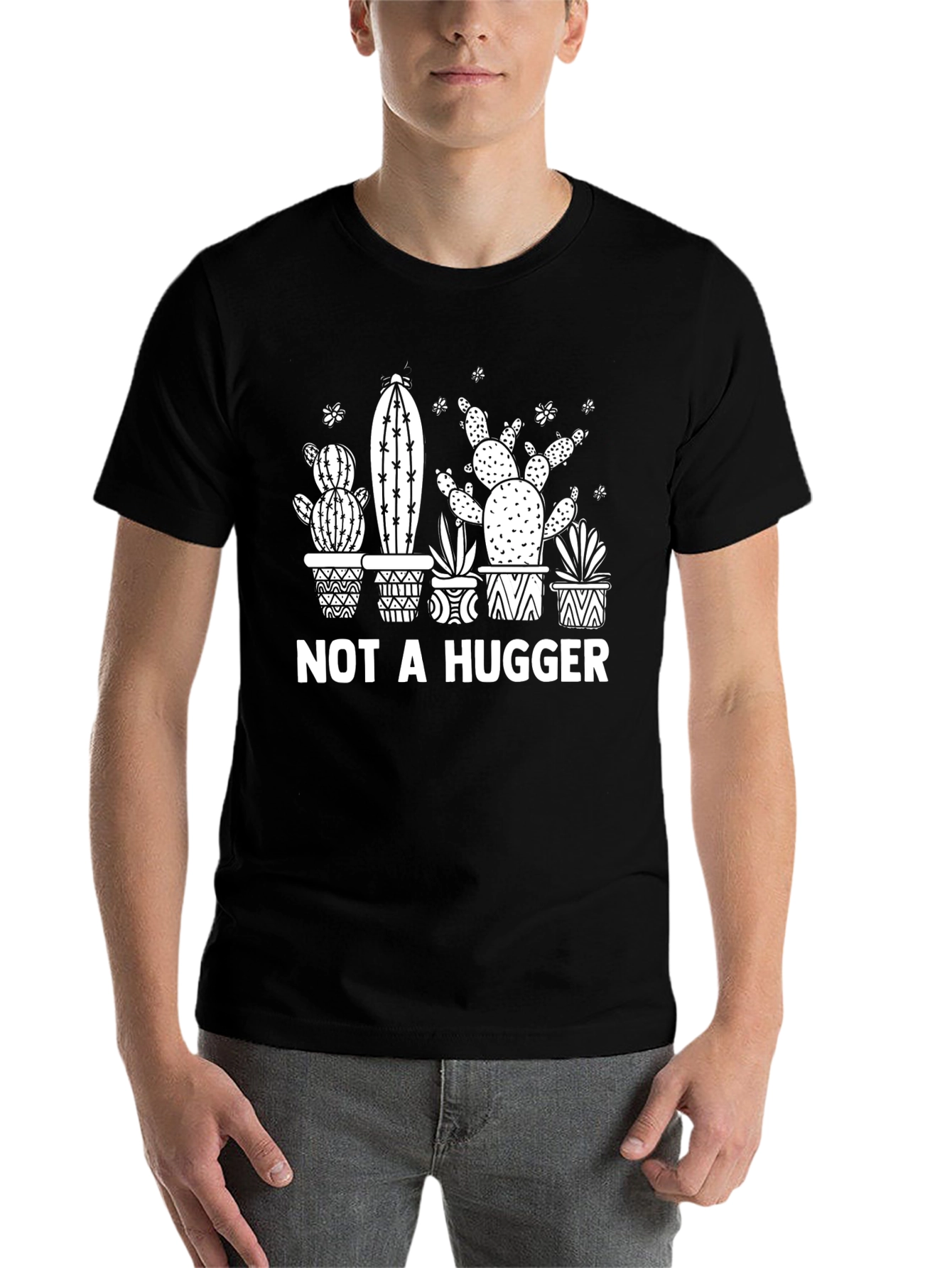 Black Not a Hugger Cactus Graphic T-Shirt view 7