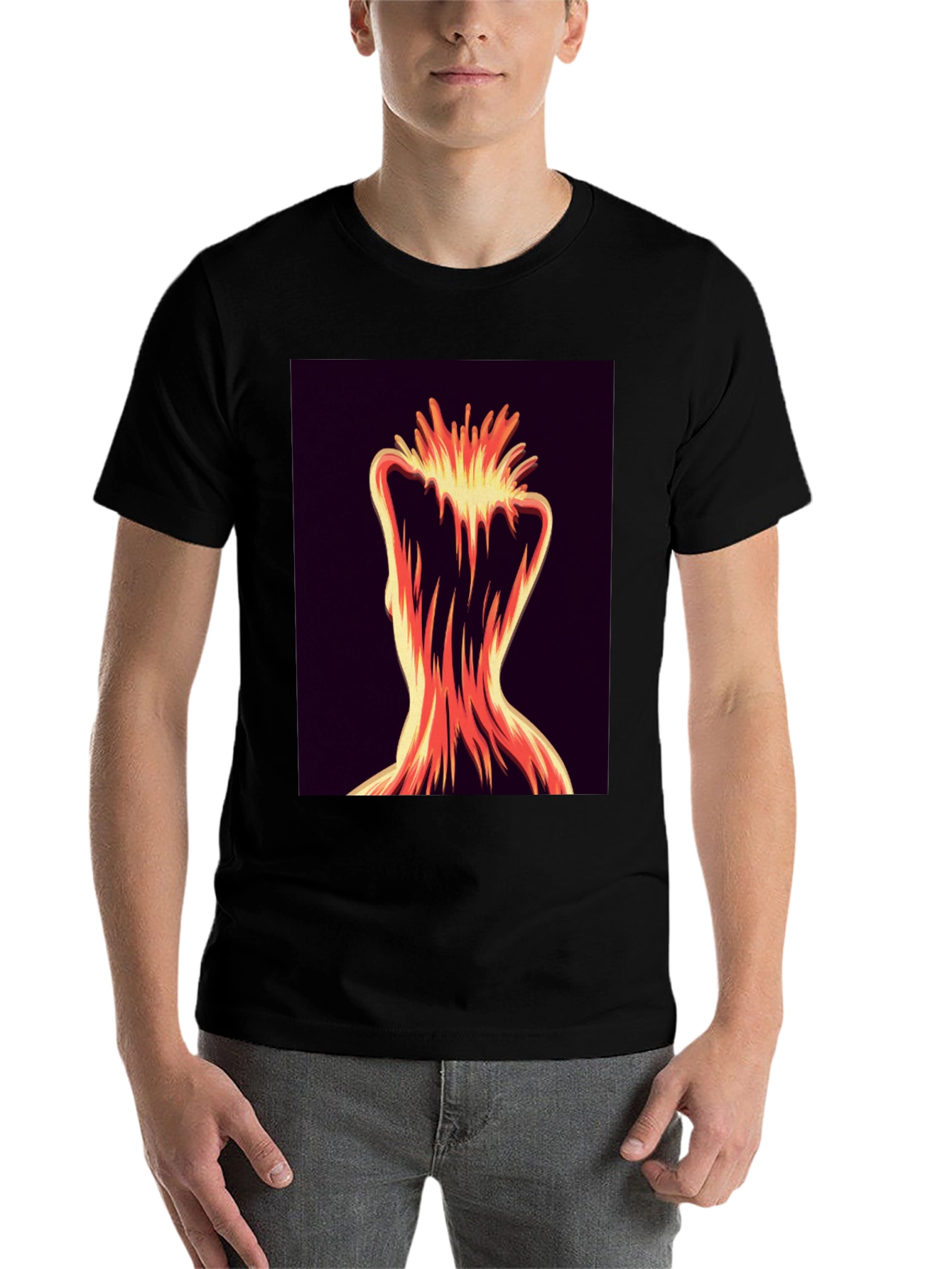 Black Abstract Fiery Figure Tee - Bold Graphic Print view 7