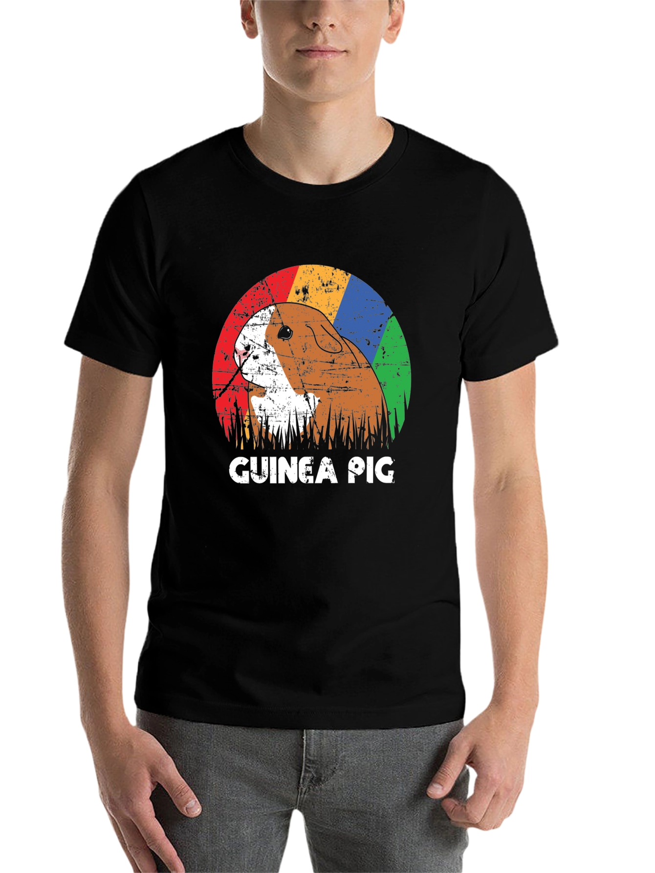Black Retro Guinea Pig Graphic T-Shirt - Unisex view 7