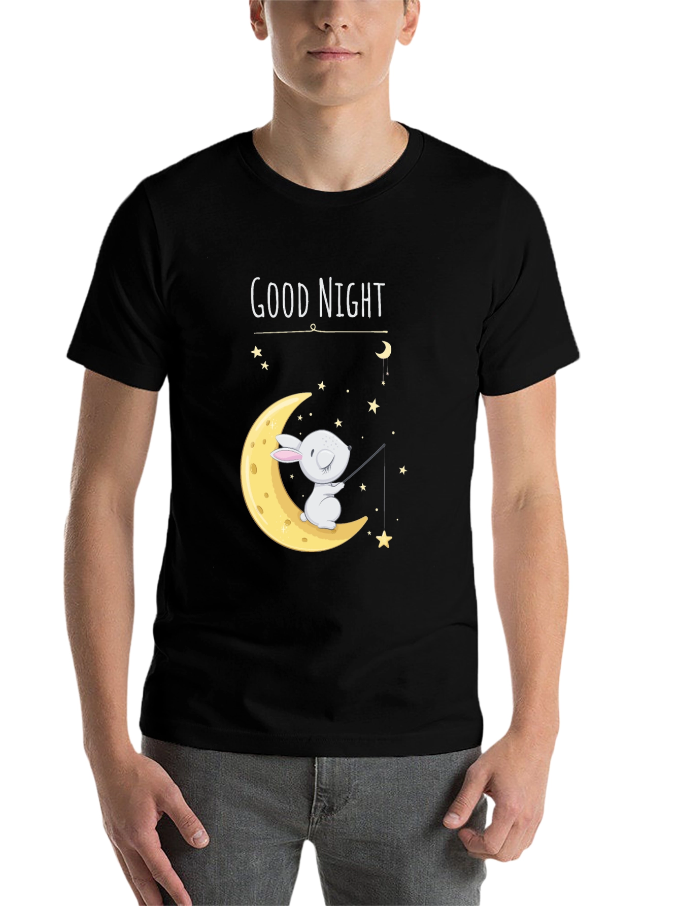 Black Good Night Moon Bunny Graphic Tee view 7