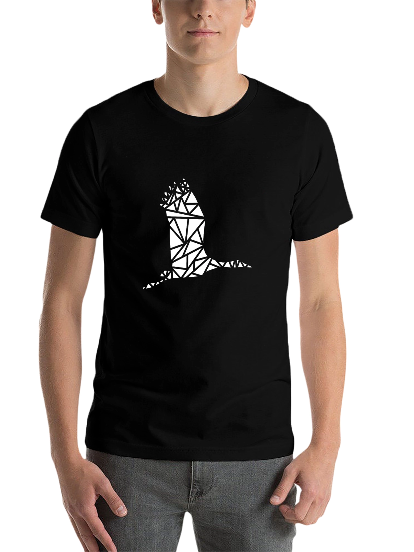Black Geometric Bird Graphic Black T-Shirt view 7