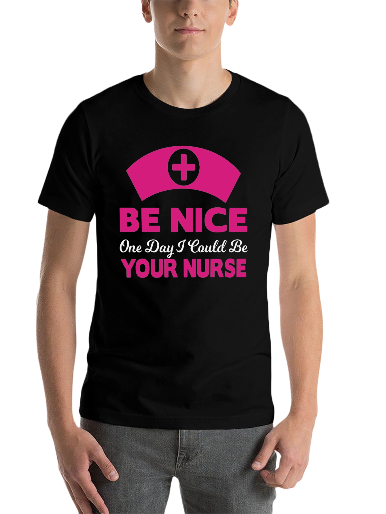 Black Be Nice Nurse Graphic T-Shirt - Novelty Apparel view 7
