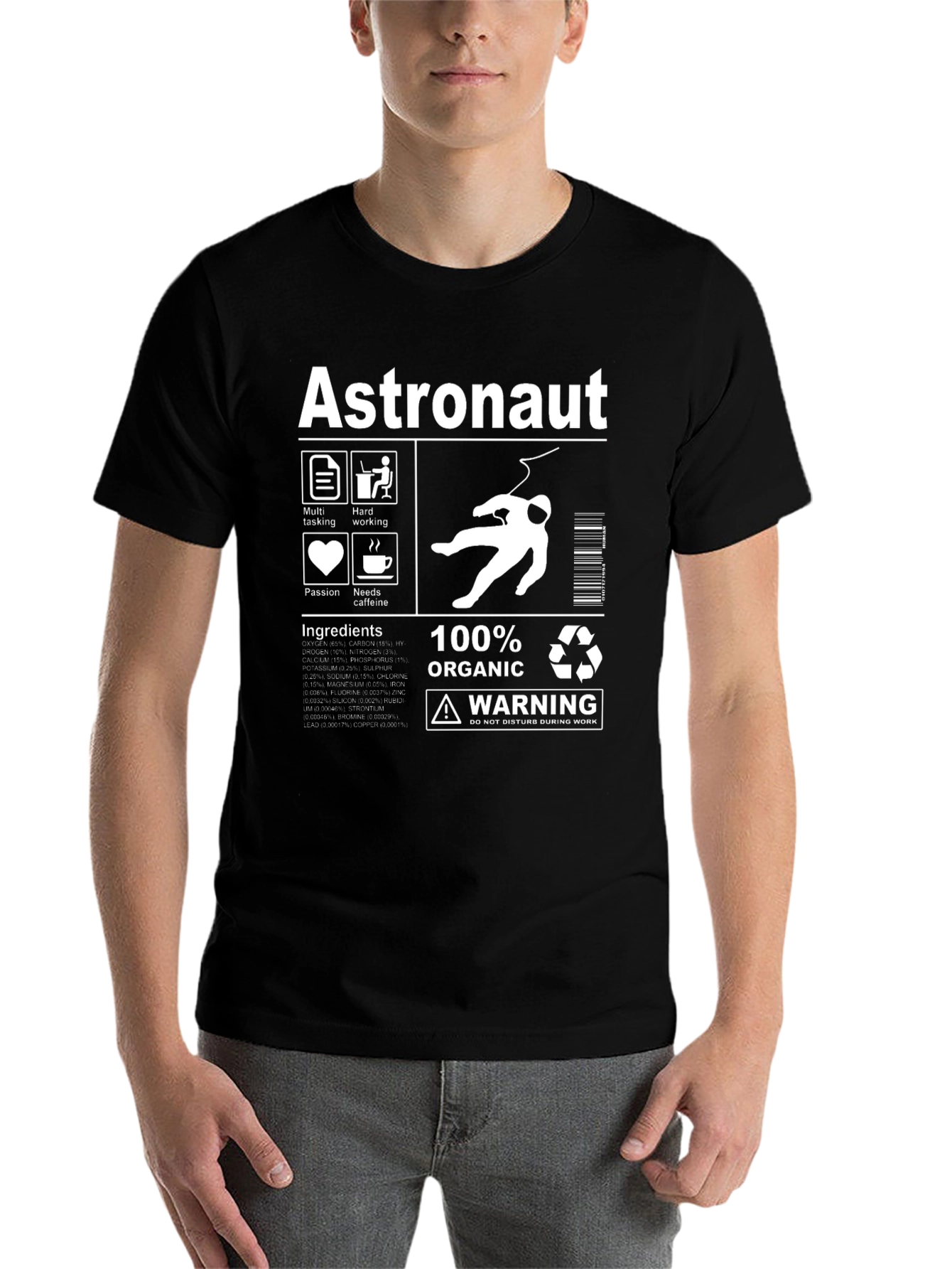 Black Astronaut Funny T-Shirt, 100% Organic view 7